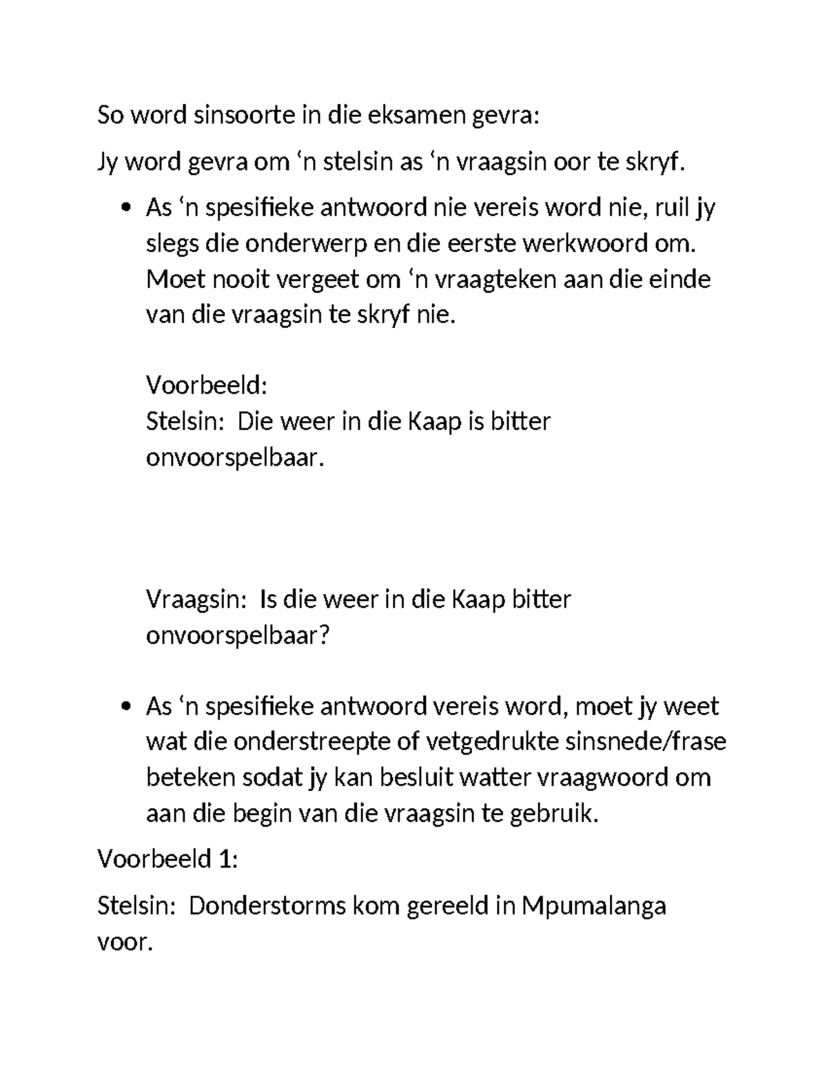 Sinsoorte - So word sinsoorte in die eksamen gevra: Jy word gevra om ‘n ...