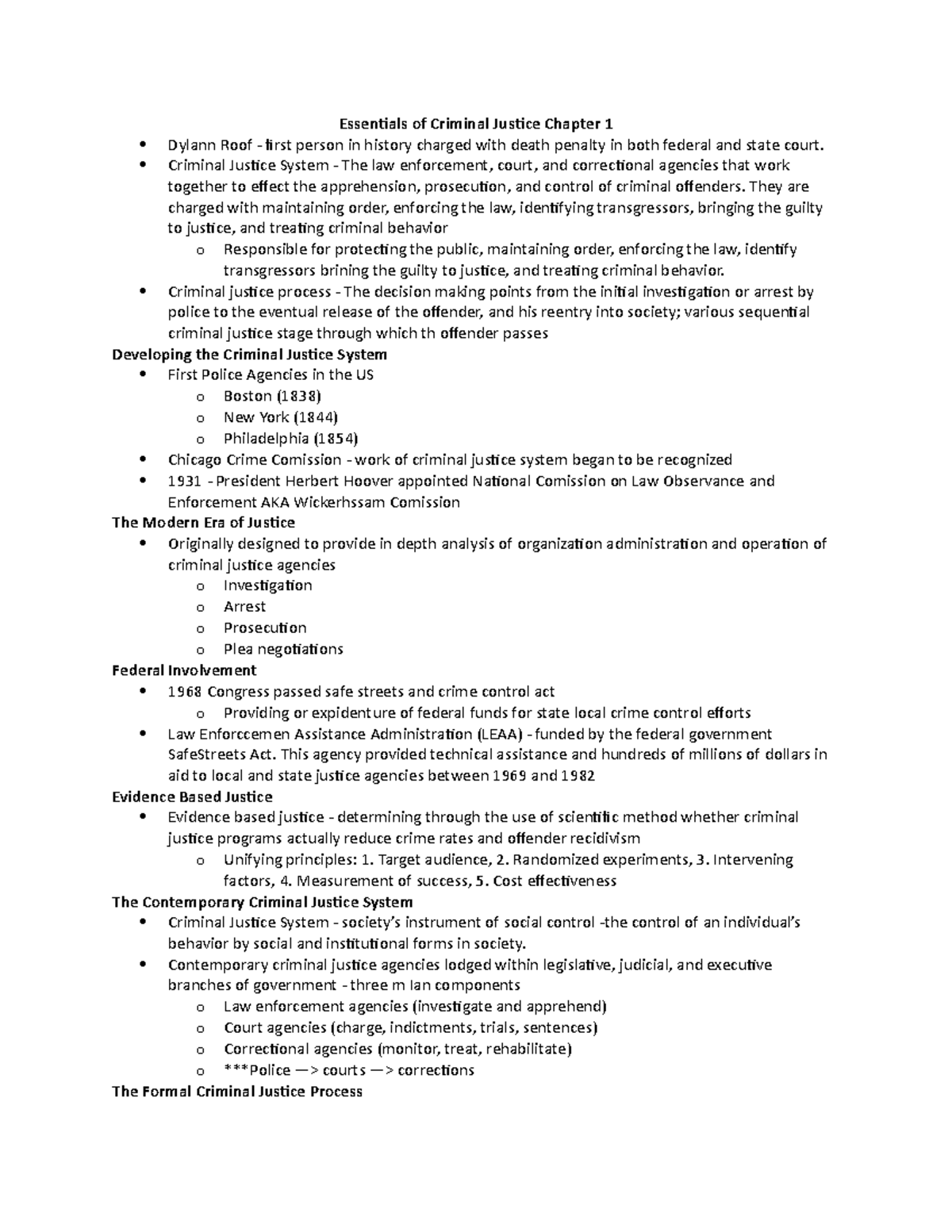 CRM 103 Course Notes - Essentials of Criminal Justice Chapter 1 Dylann ...