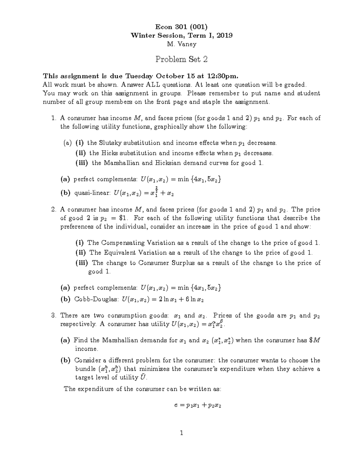 2019 - Problem Set 2 - Econ 301 (001) Winter Session, Term I, 2019 M ...