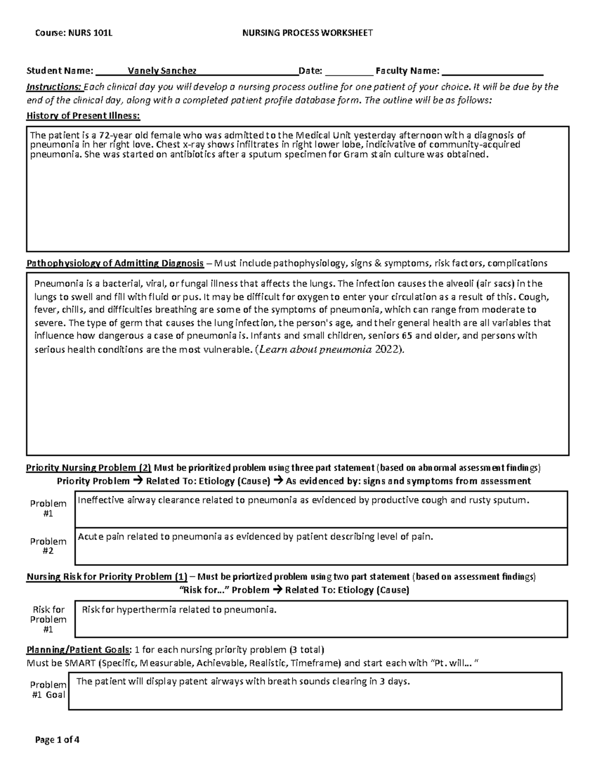 Nursing Process Worksheet Student Name ______Vanely Sanchez___________________Date
