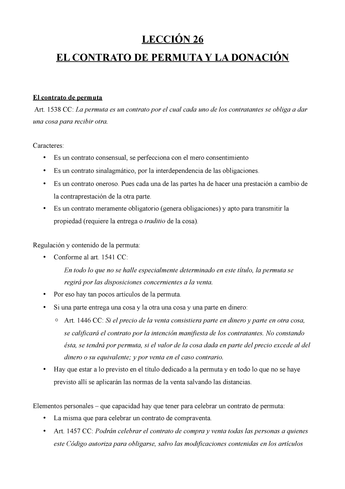 LecciÓn 26 El Contrato De Permuta Y La DonaciÓn LecciÓn 26 El Contrato De Permuta Y La 7969