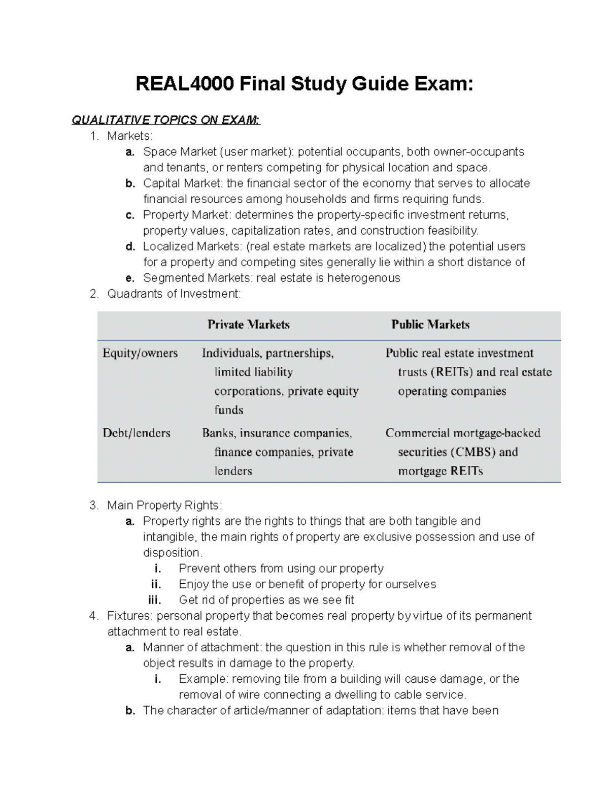 Real Estate Final Exam Study Guide REAL4000 Final Study Guide Exam