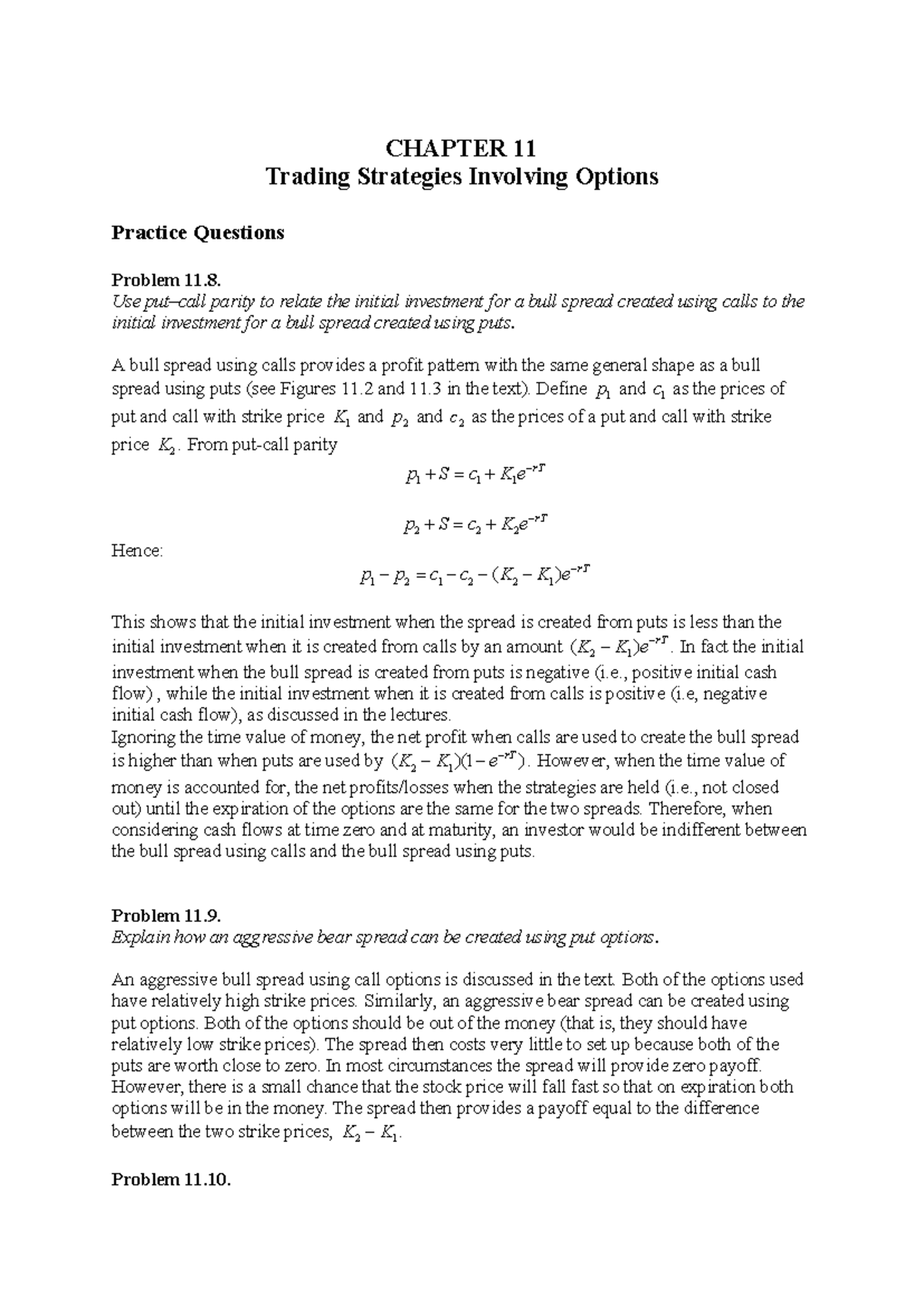Ch11 Problem Solutions - CHAPTER 11 Trading Strategies Involving ...