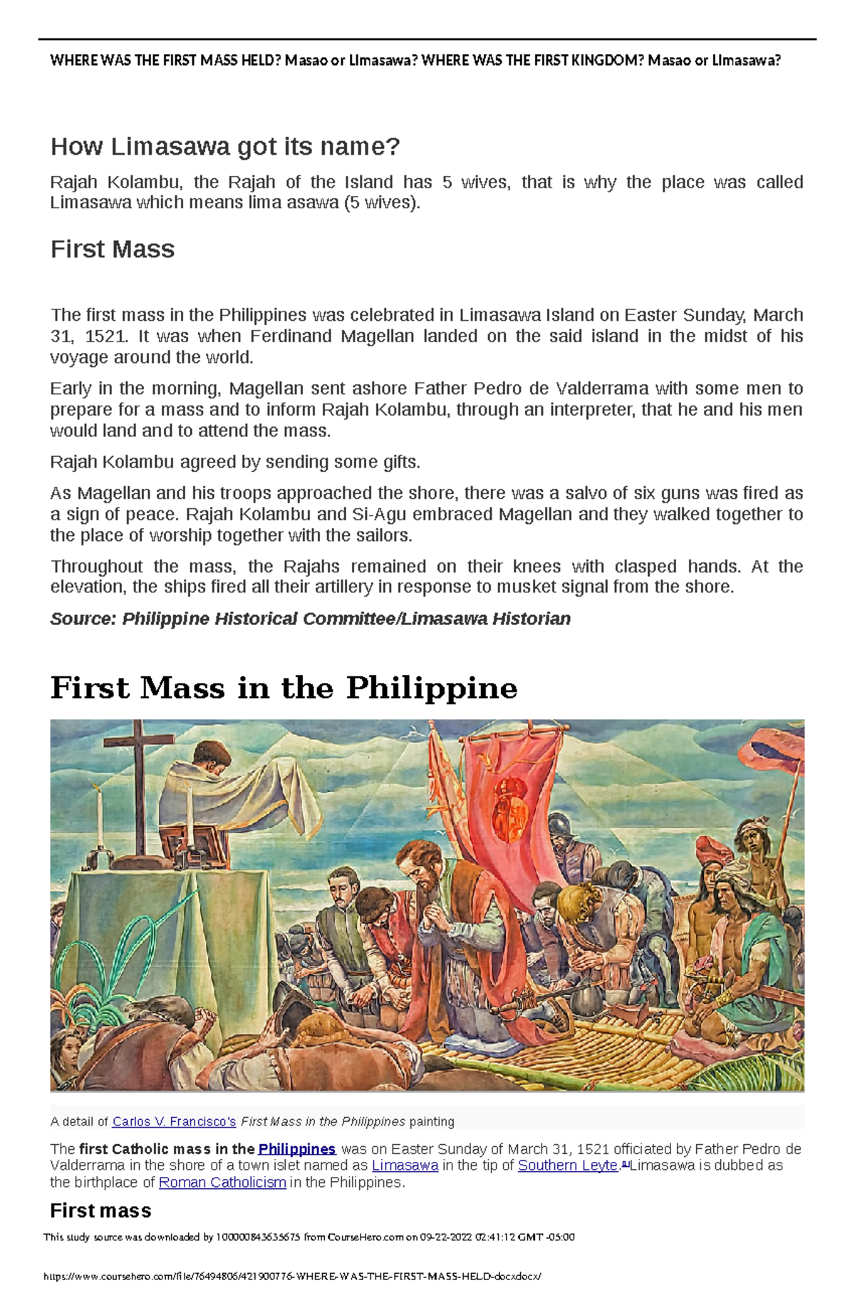 421900776 Where WAS THE First MASS HELD docx - WHERE WAS THE FIRST MASS