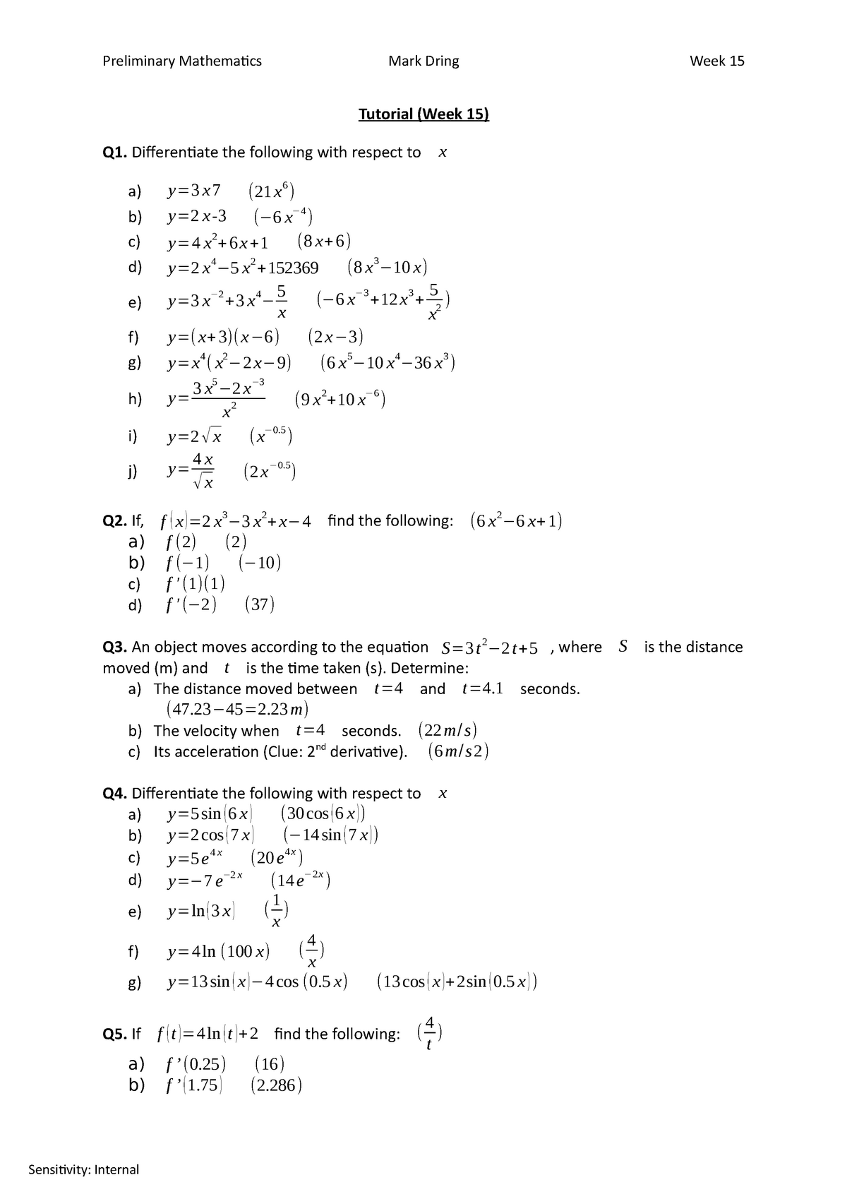 Tutorial 9 With Answers Applied Mathematics 1 Derby Studocu