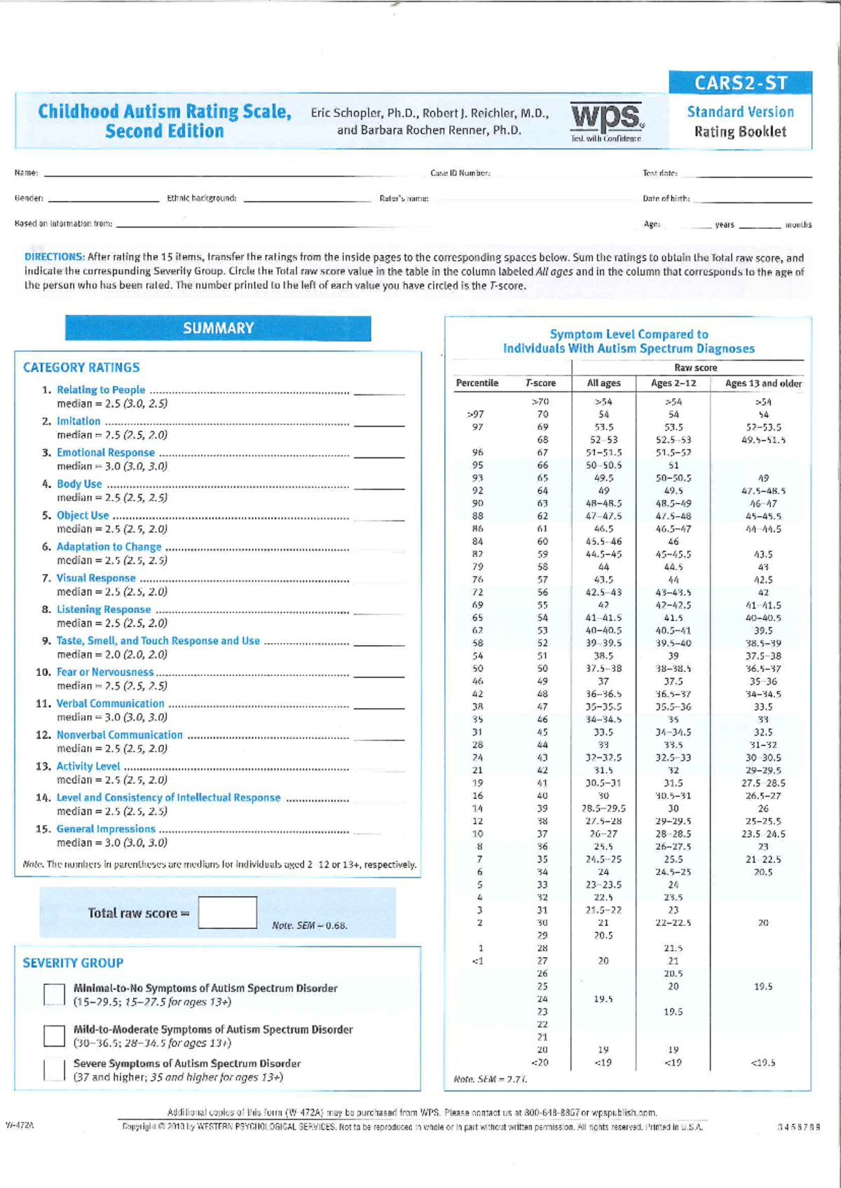 488056558 cars2 st pdf - CARS - Childhood Autism Rating Scale, Eric ...