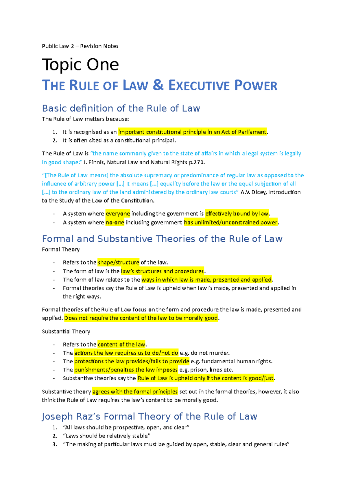 Public Law 2 Revision Notes - Public Law 2 – Revision Notes Topic One ...