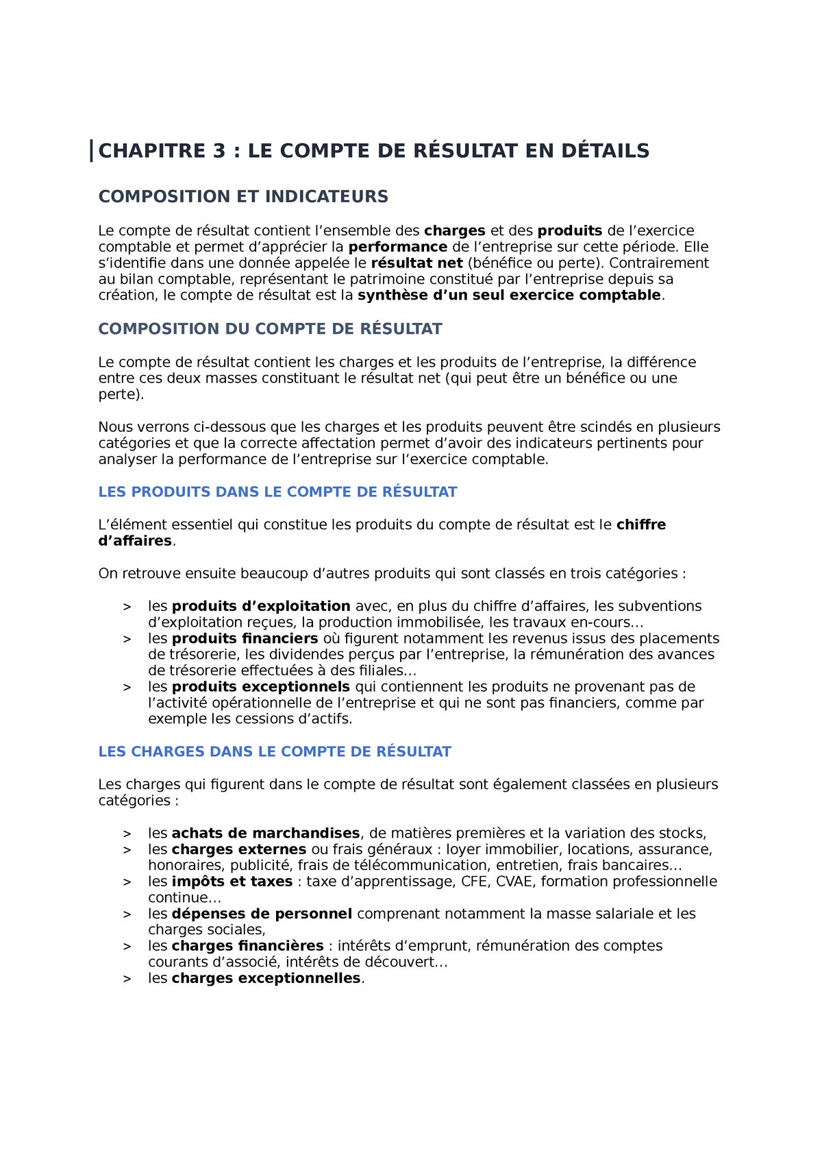 Compte De Resultat Chapitre 3 Le Compte De Resultat En Details Composition Et Indicateurs Le Studocu