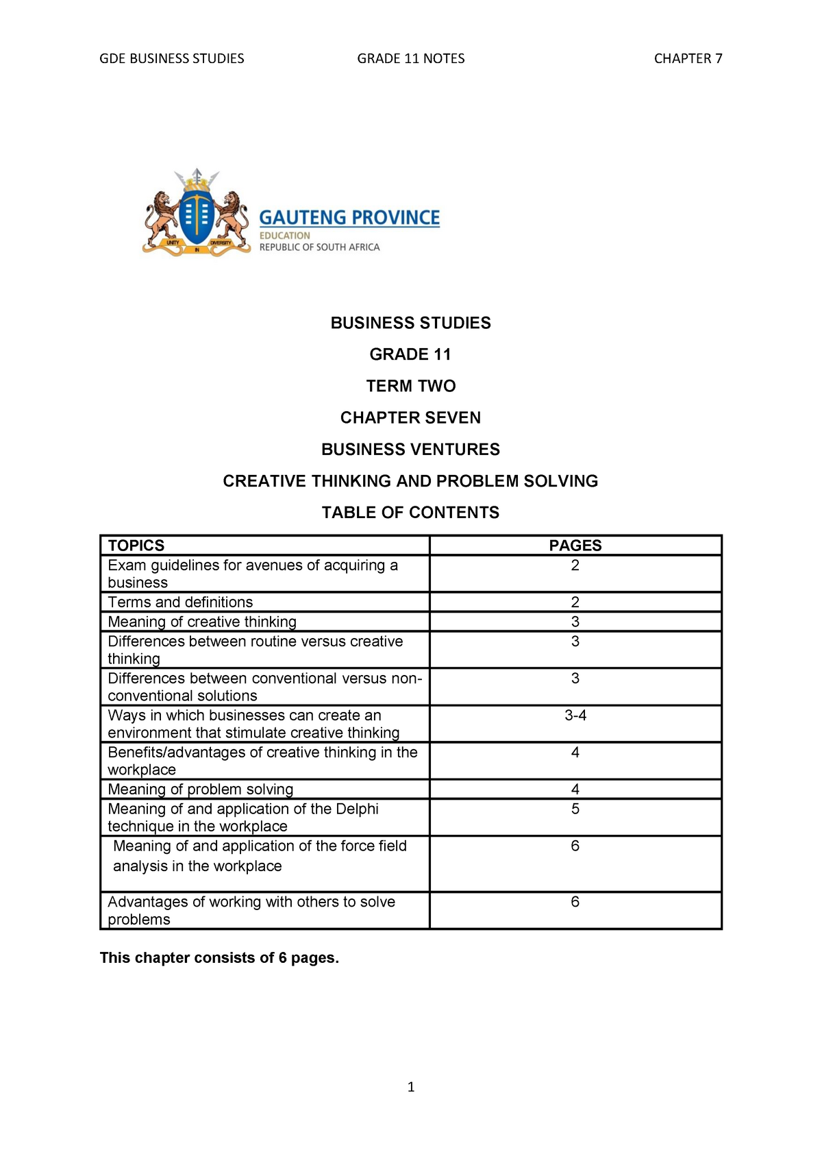 Term 2 Notes Chapter 7 11 BUSINESS STUDIES GRADE 11 TERM TWO CHAPTER 