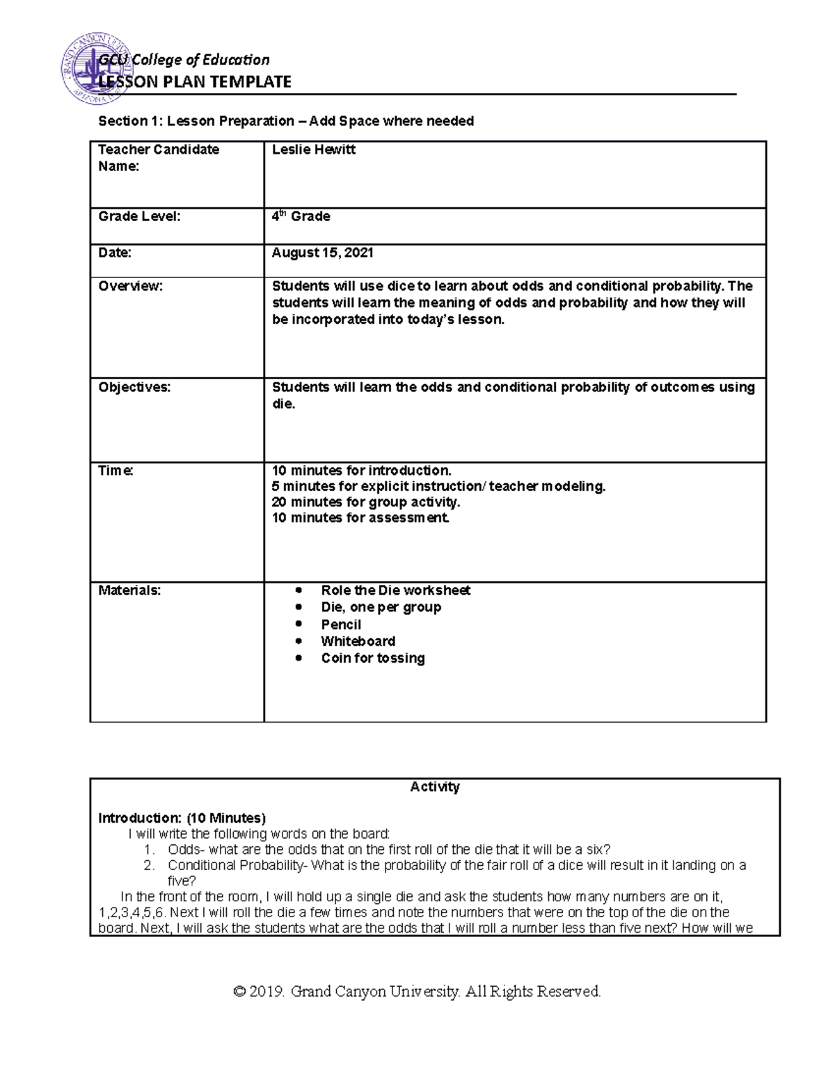 Lesson Plan 1 MAT 151 - LESSON PLAN TEMPLATE Section 1: Lesson ...