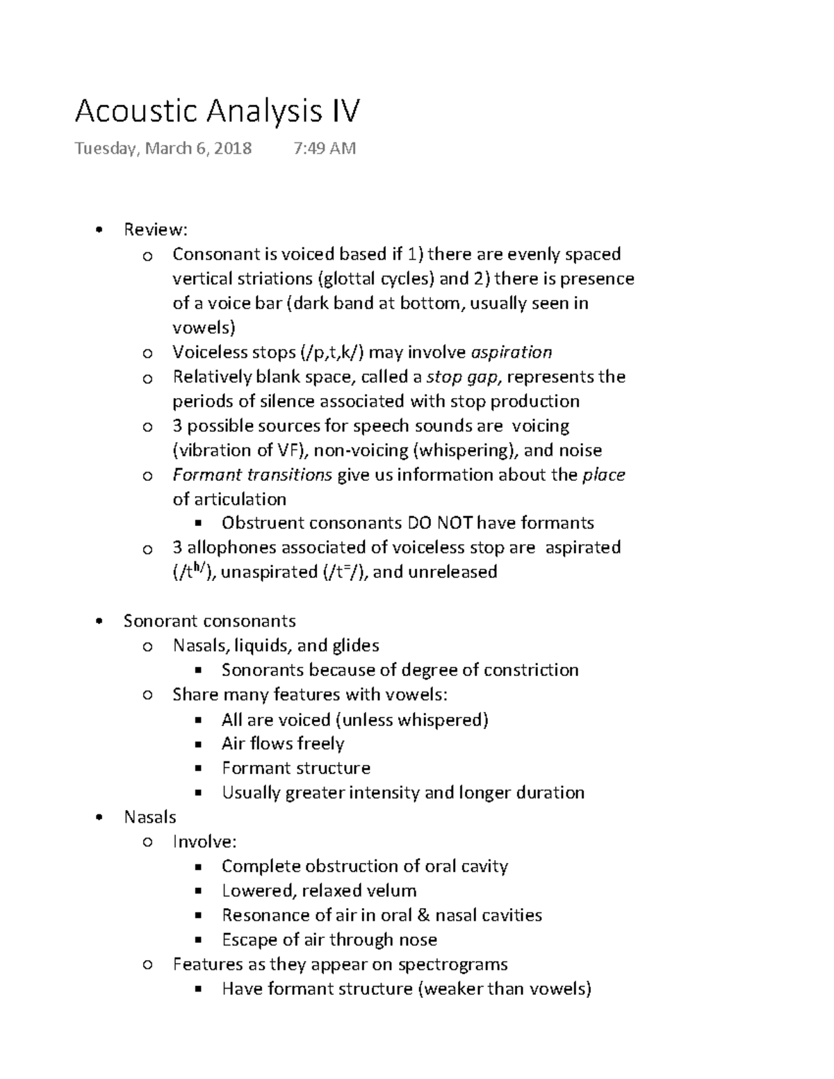 Acoustic Analysis IV - Lecture notes 4 - Review: Consonant is voiced ...
