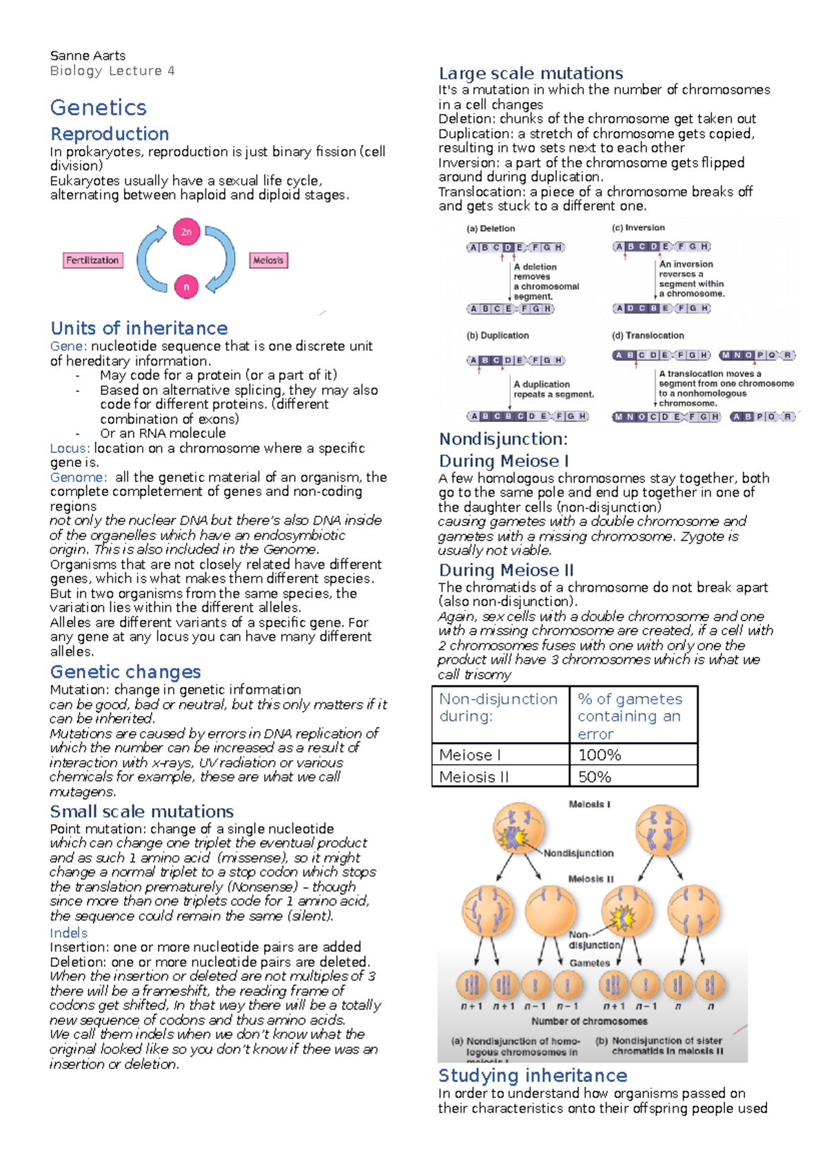 Biology Lecture 4 - Units of inheritance Gene: nucleotide sequence that ...