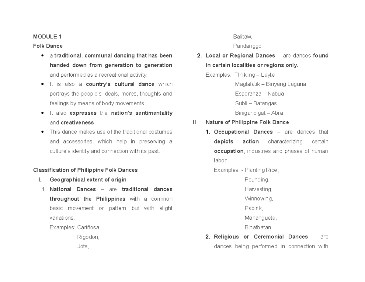 Physical Education Notes For Midterms - MODULE 1 Folk Dance A ...