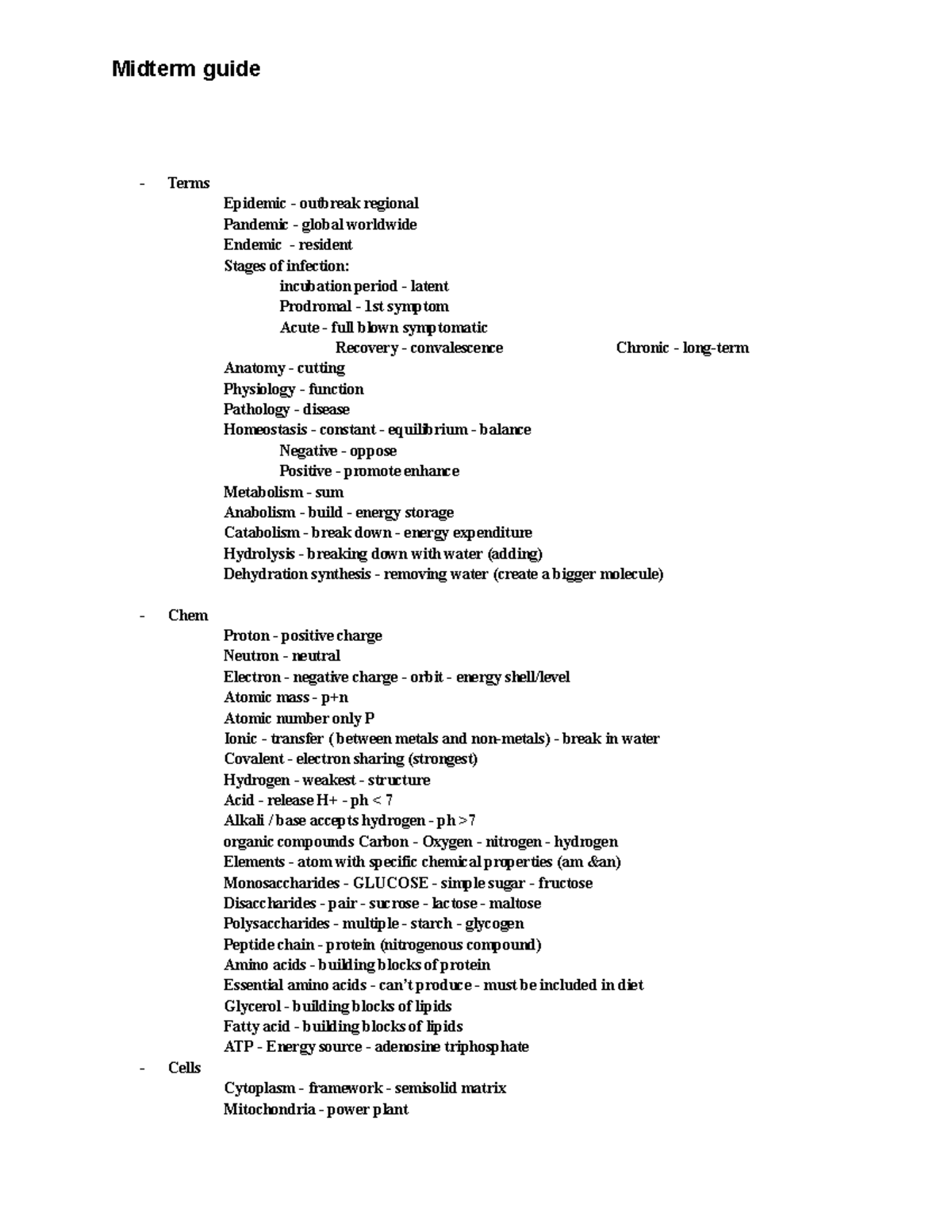 Midterm Study Guide BIO 1 - Midterm guide Terms Epidemic - outbreak ...