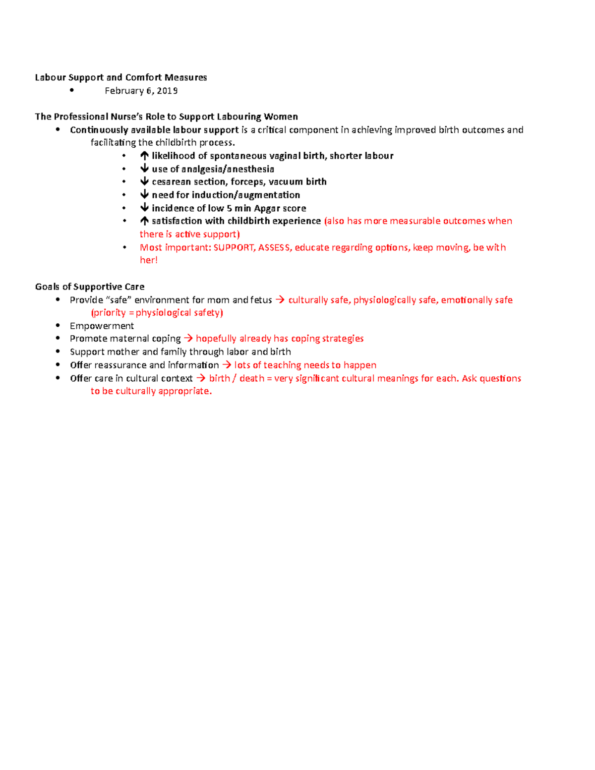 8. Comfort Measures Labor Support 2019 student - Labour Support and ...