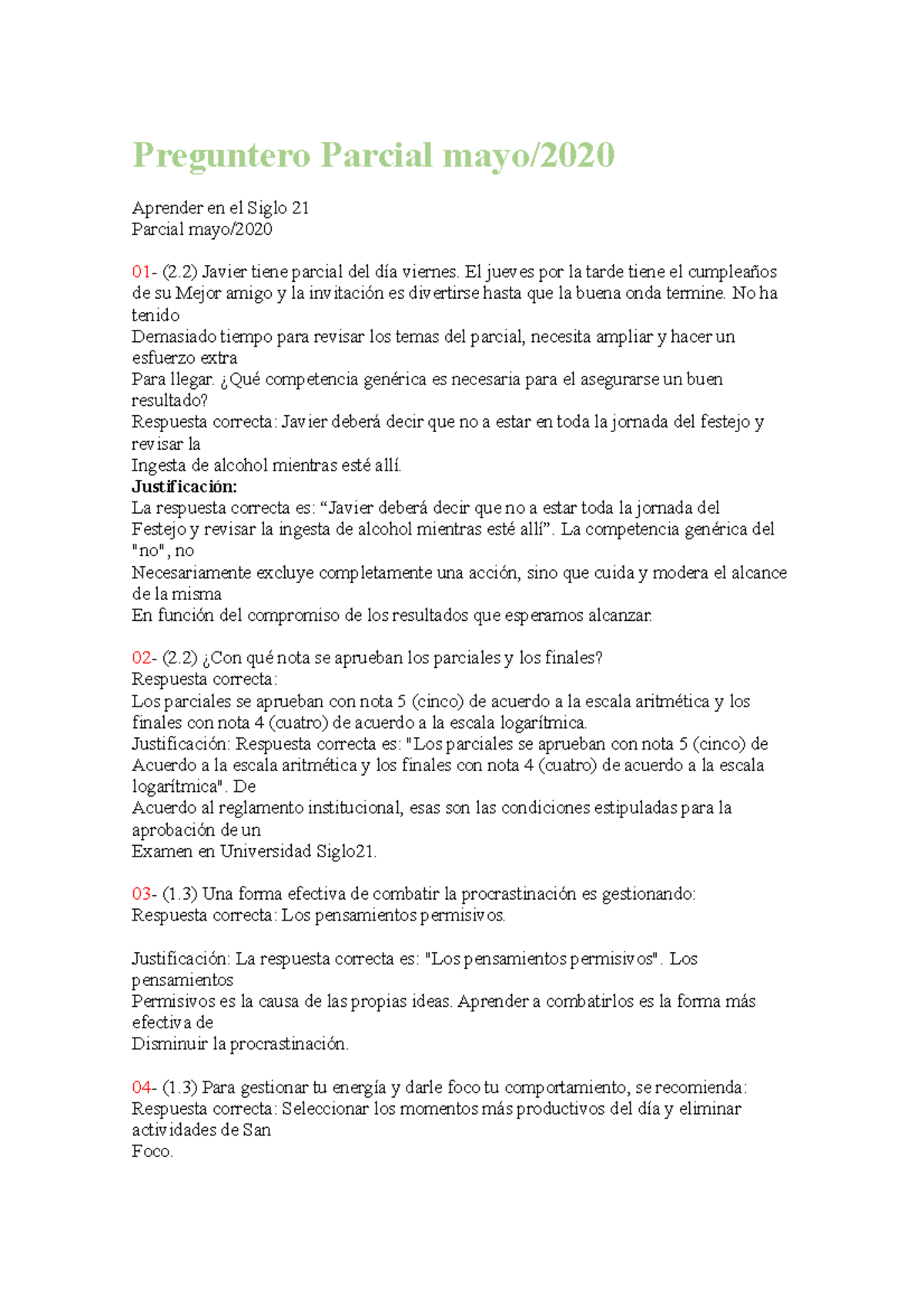 Posibles Preguntas Parcial Preguntero Parcial Mayo Aprender En El