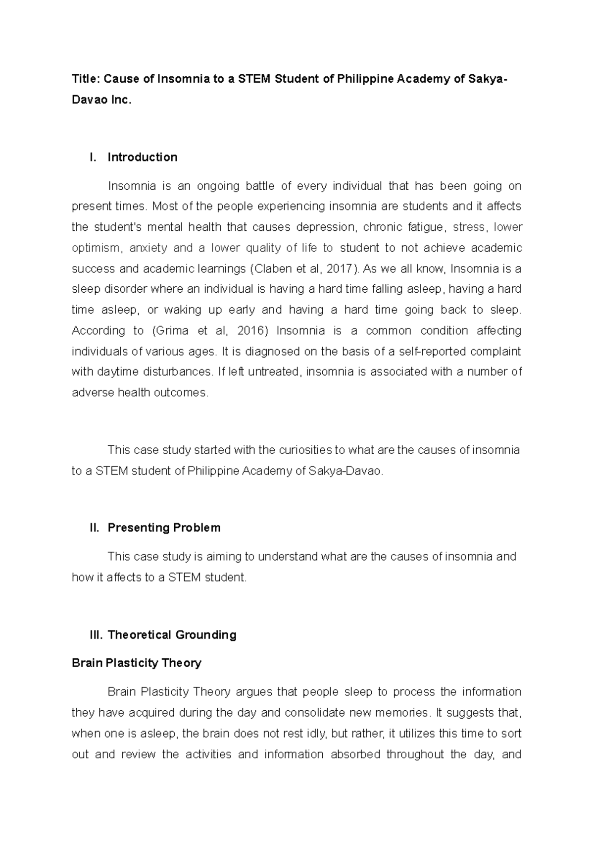 Group 7 Case Study Revise Version - Title: Cause of Insomnia to a STEM ...