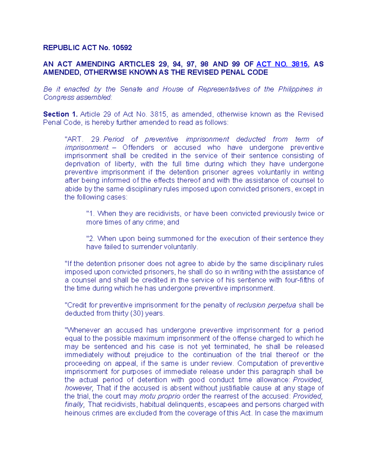 Republic ACT No - review - REPUBLIC ACT No. 10592 AN ACT AMENDING ...