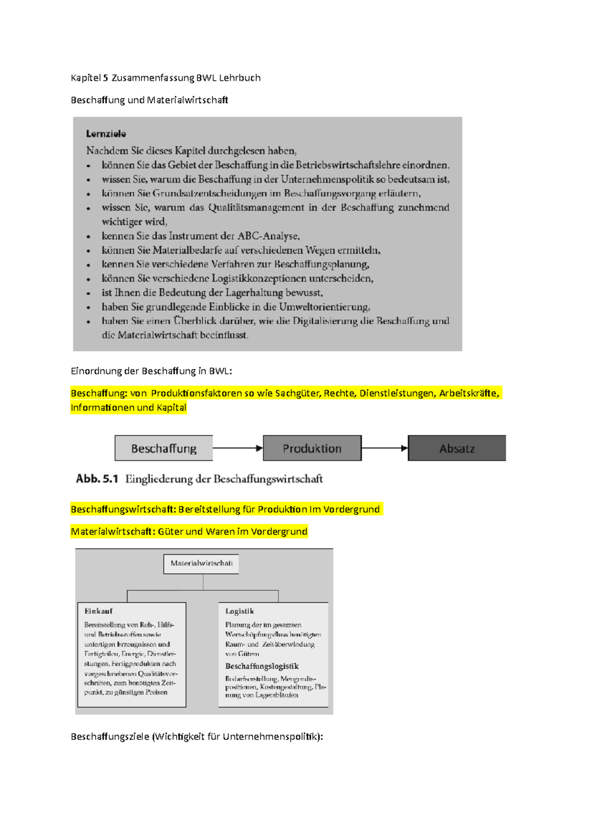 Kapitel 5 Zusammenfassung - Kapitel 5 Zusammenfassung BWL Lehrbuch ...