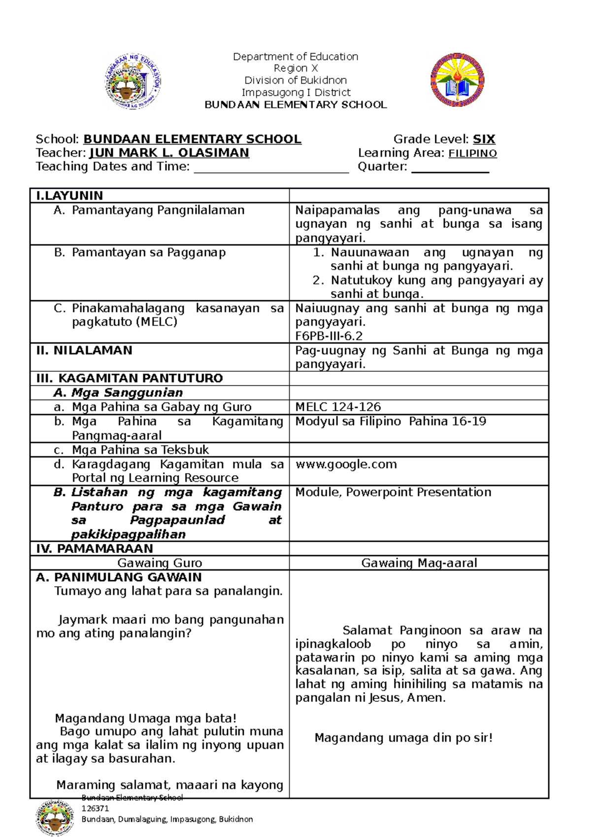 Q3 filipino sanhi at bunga G 6 - School: BUNDAAN ELEMENTARY SCHOOL ...