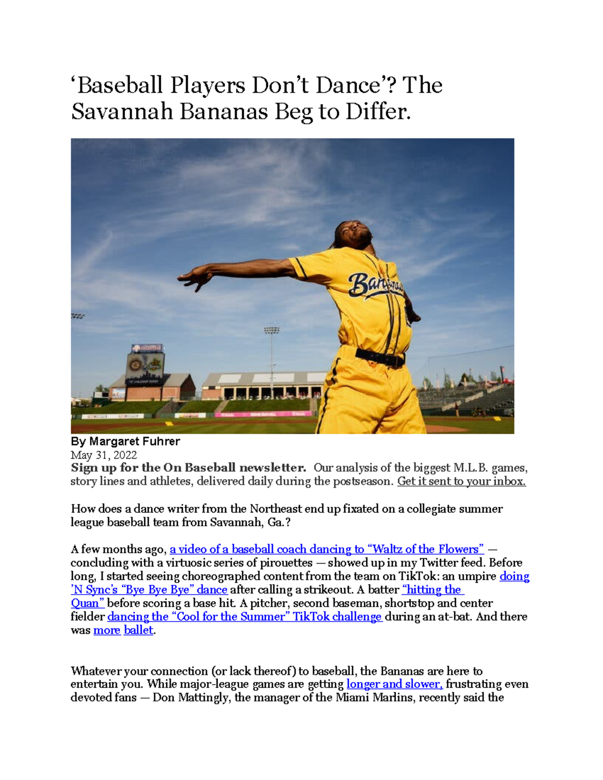 Banana Ball NY Times article review ‘Baseball Players Don’t Dance