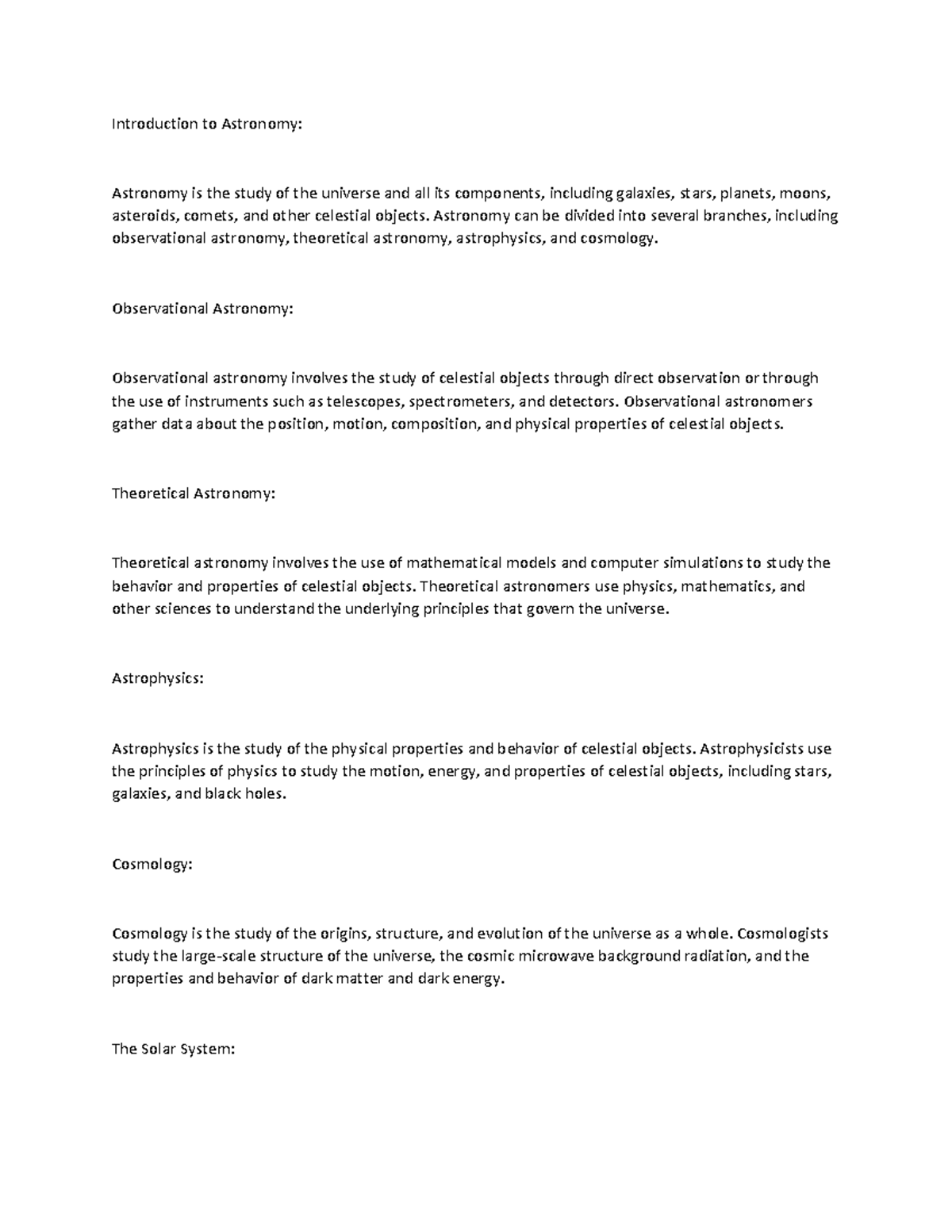Astro - Introduction to Astronomy: Astronomy is the study of the ...