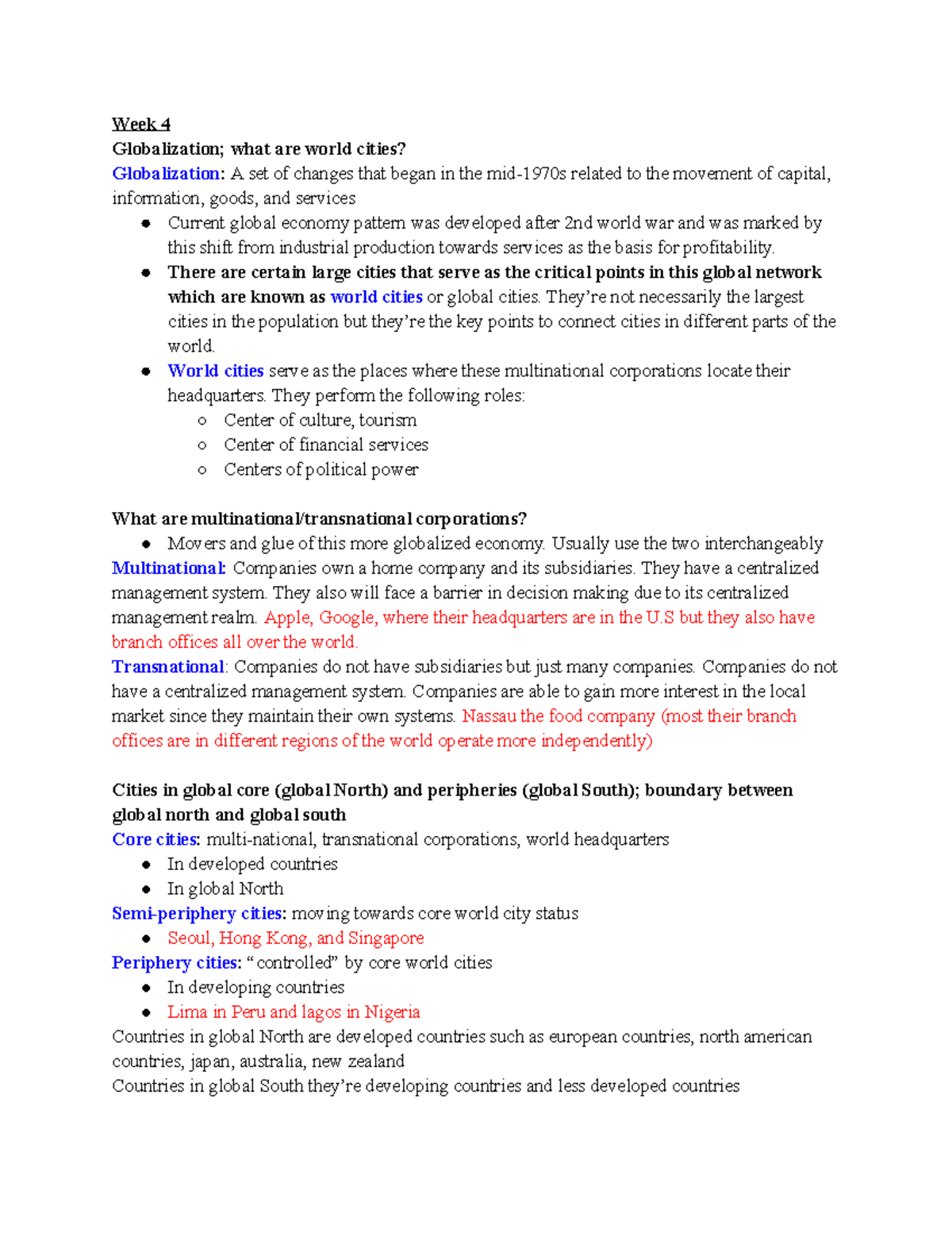 Exam 1 Chapter 4,5,6 - Week 4 Globalization; what are world cities ...