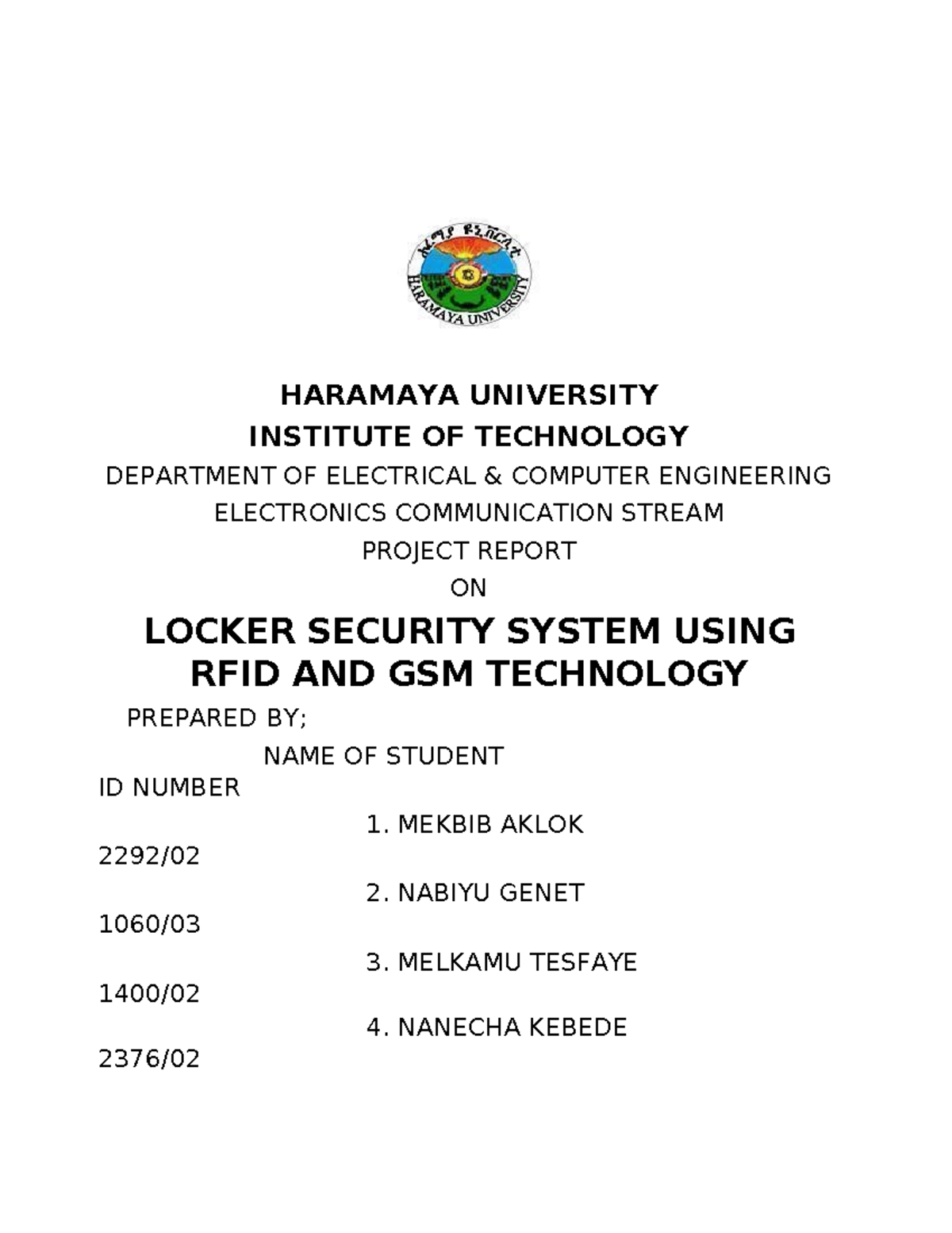 Locker Security System Using RFID AND GSM Technology - HARAMAYA ...