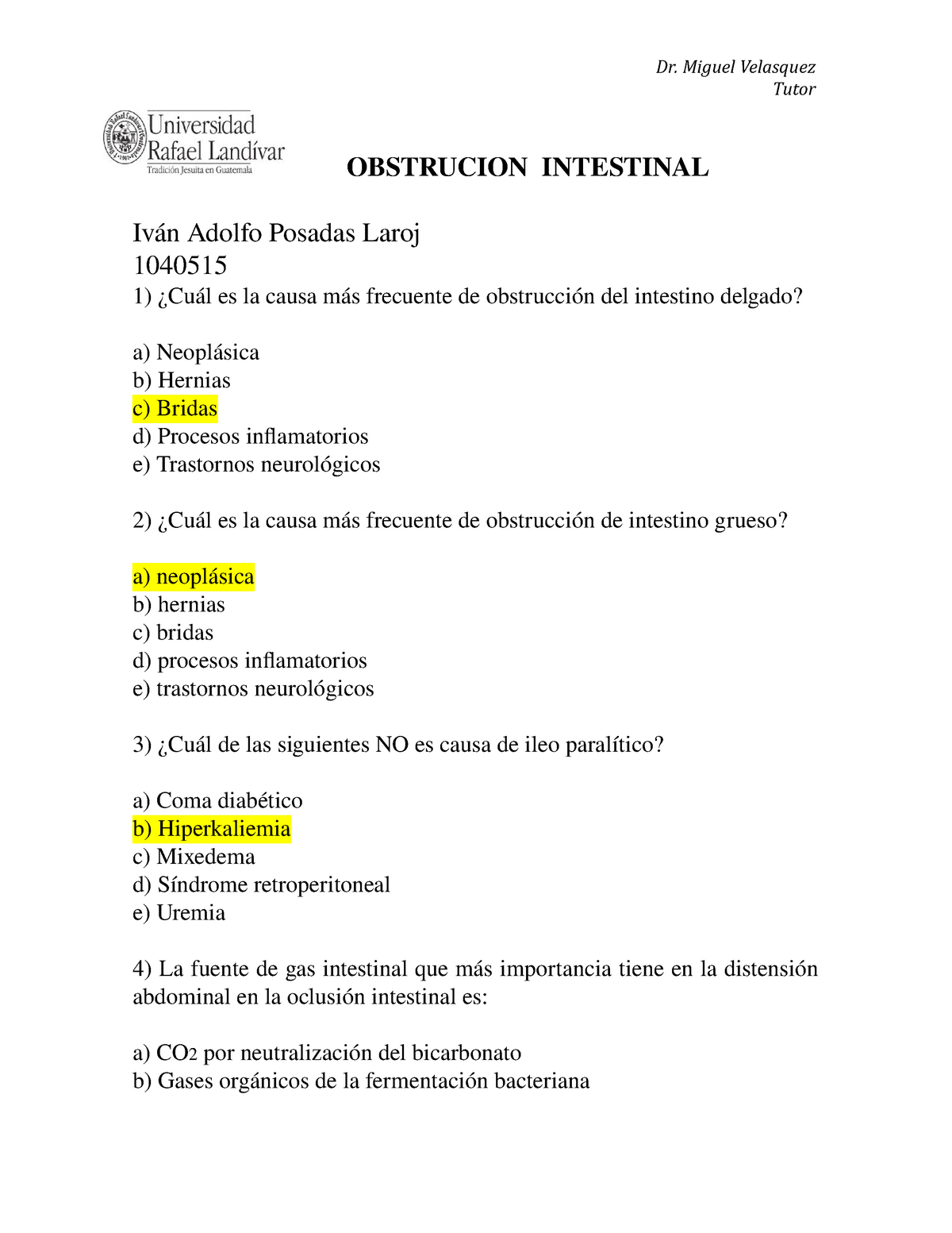 Ivan Posadas Cuestionario Obstruccion Intestinal Studocu