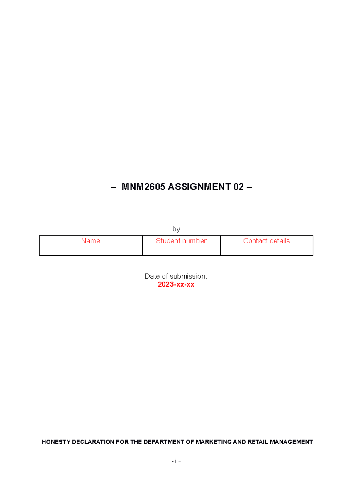 snm assignment template ecu