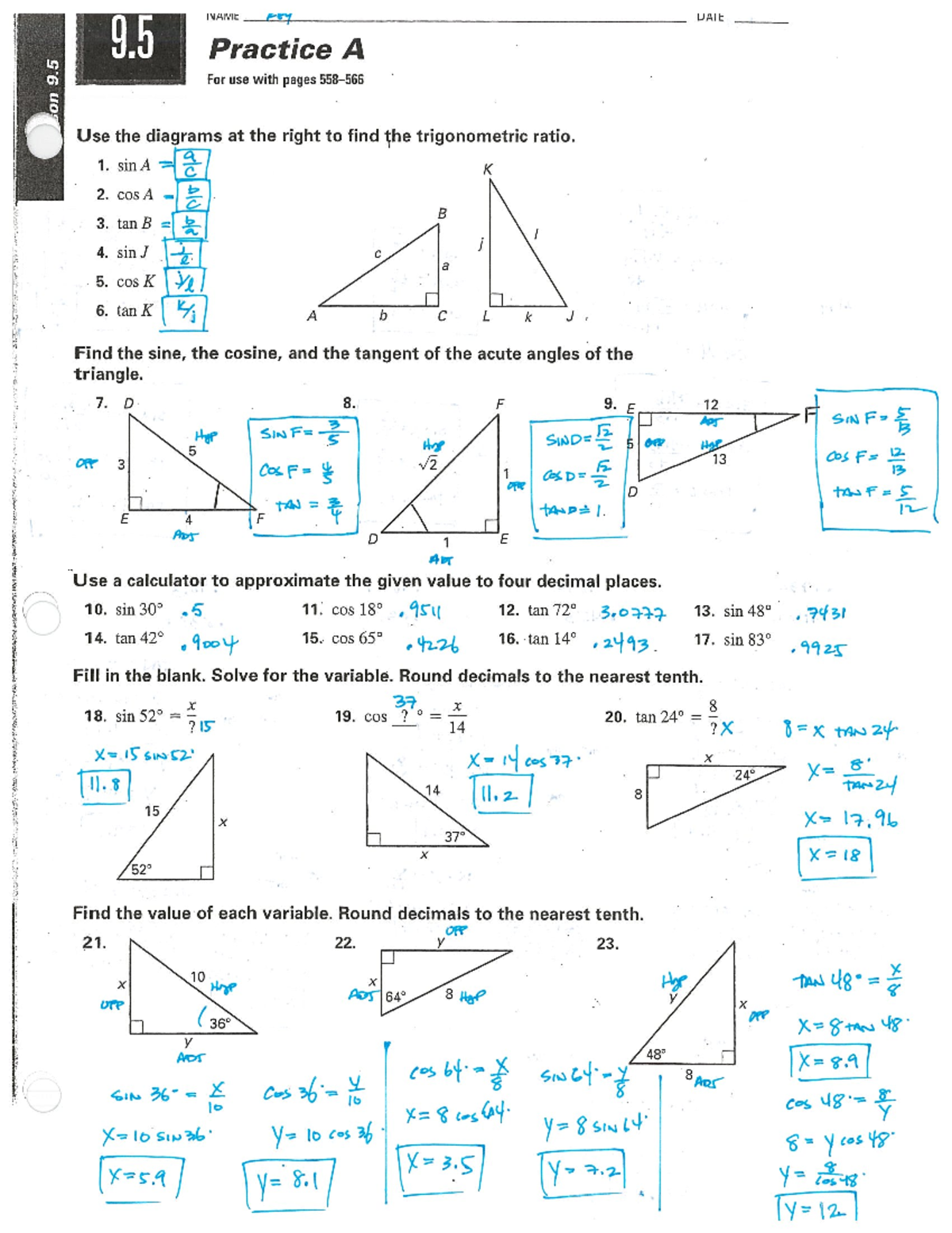 9.5a wkst key 2 - Math hw. - Studocu