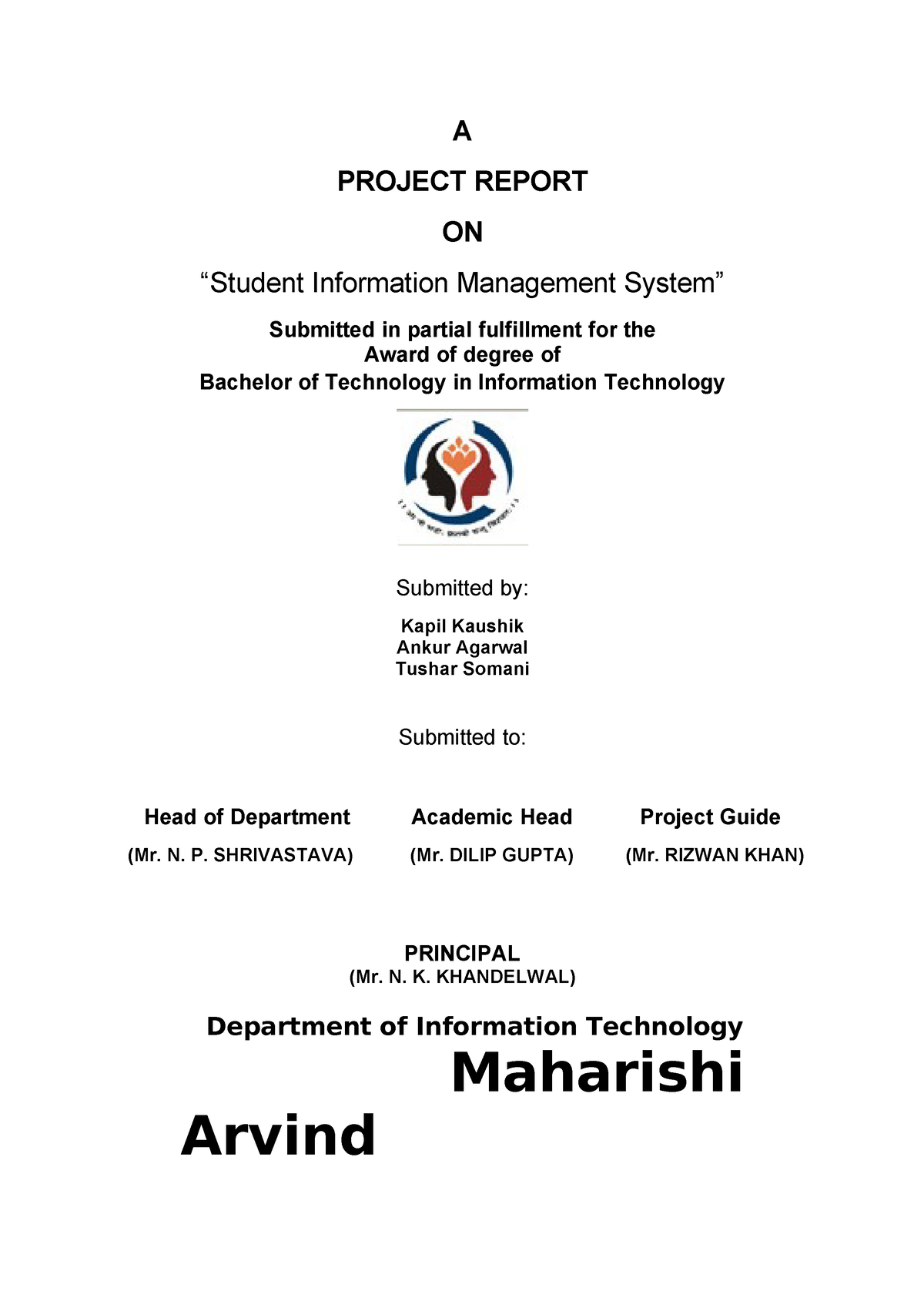 102427562 45883498 Project Report On Student Information Management 