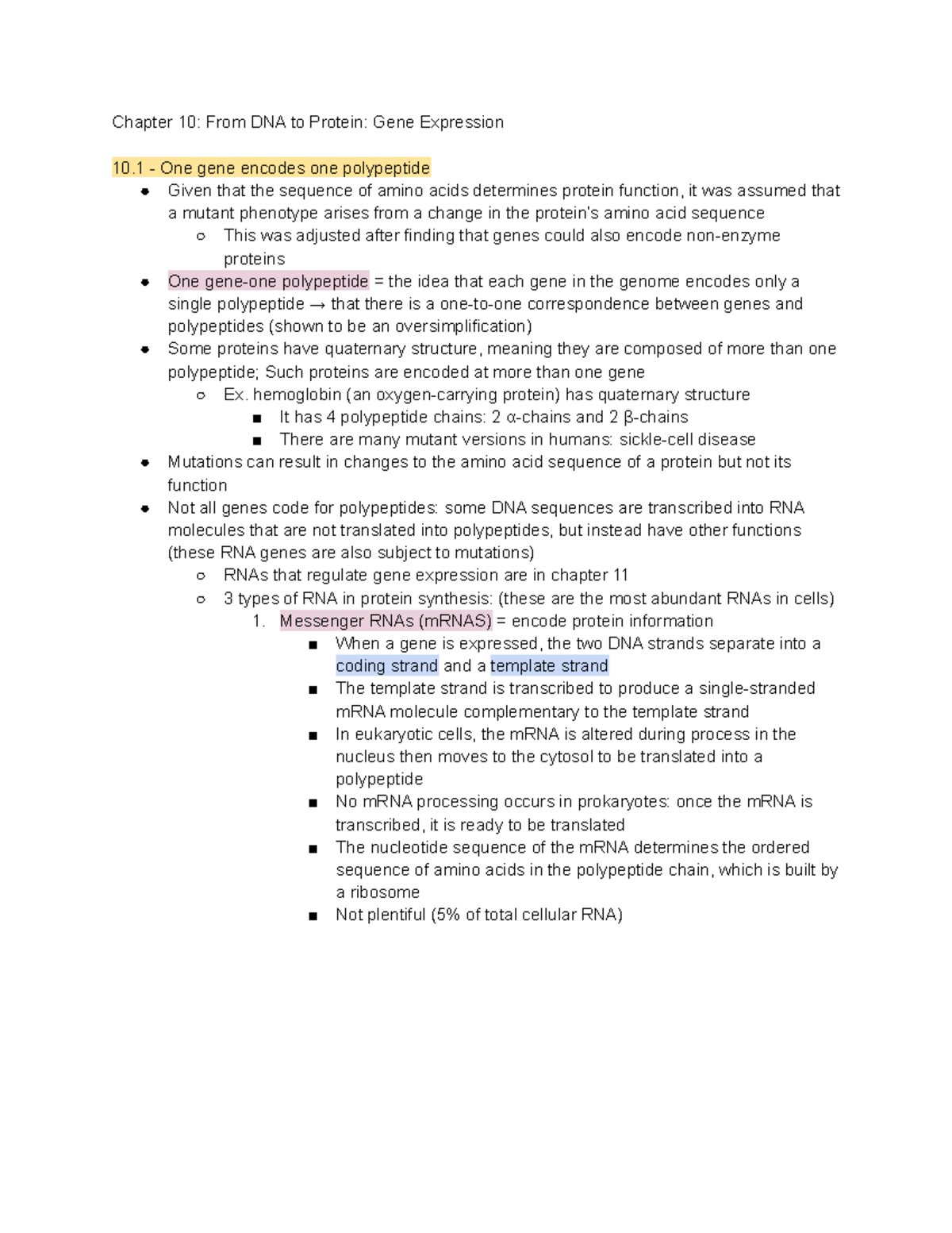 Bio Notes Chapter 10 Biology 1102 Foundations of Biology Chapter