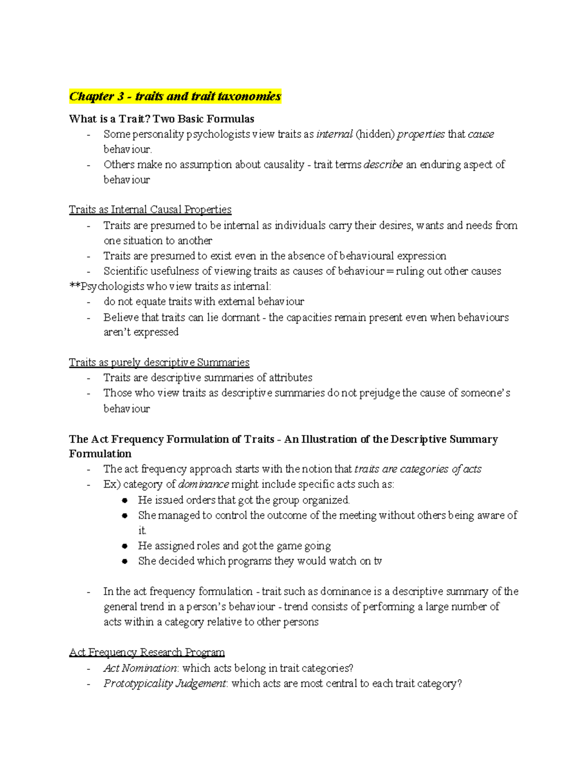 Chapter 3 - traits and trait taxonomies - Chapter 3 - traits and trait ...
