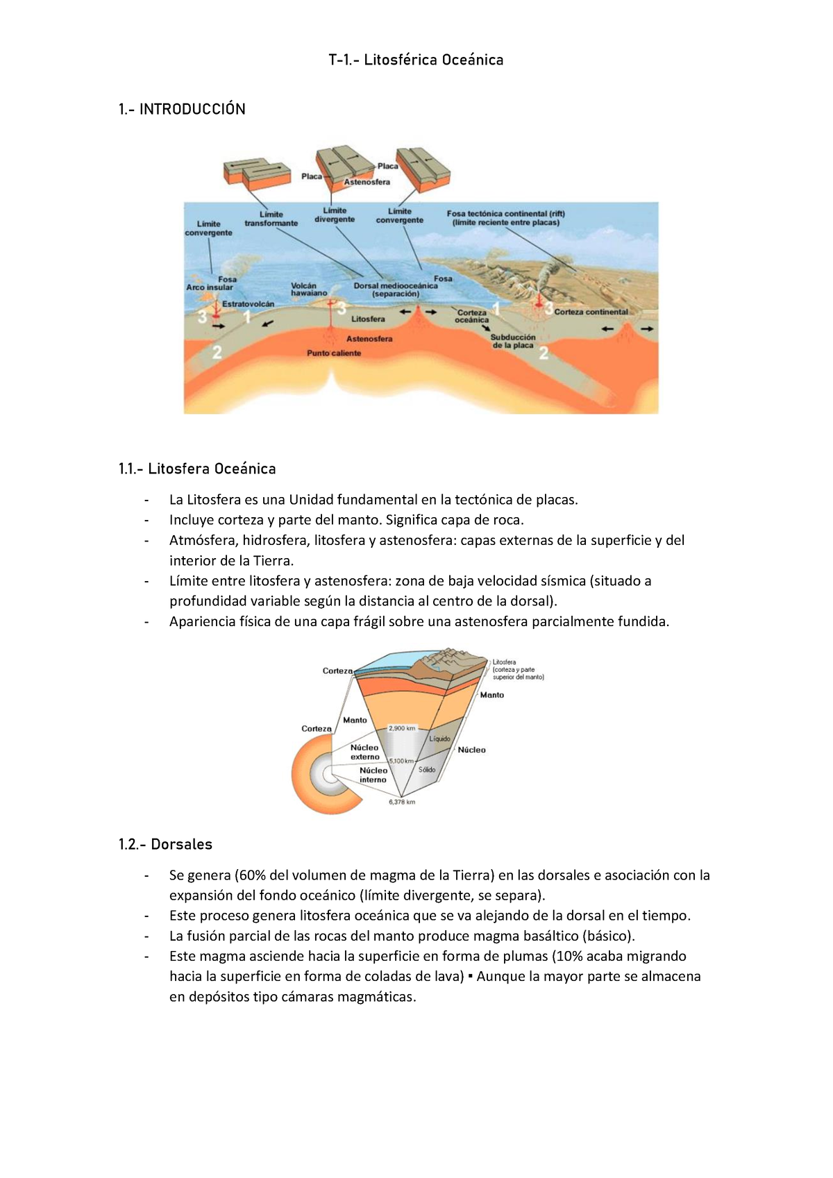 Temas Juntos OG - apuntes - 1.- INTRODUCCIÓN 1.- Litosfera Oceánica ...