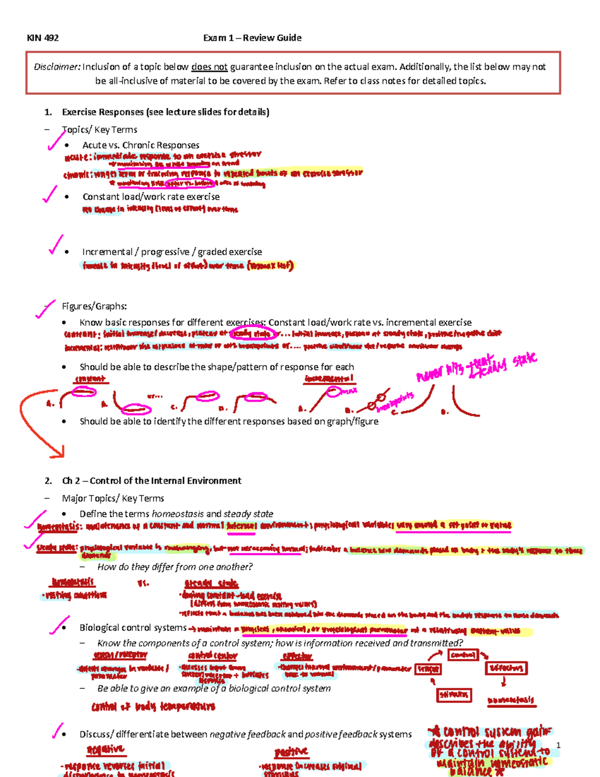 Exam 1 Review Guide Summary Of Lecture Slides Kin 492 Exam 1