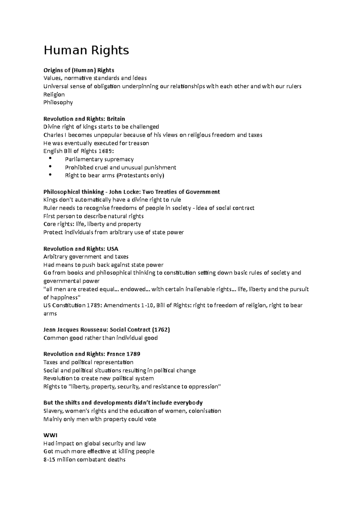 11 Human Rights - Lecture notes 11 - Human Rights Origins of (Human ...