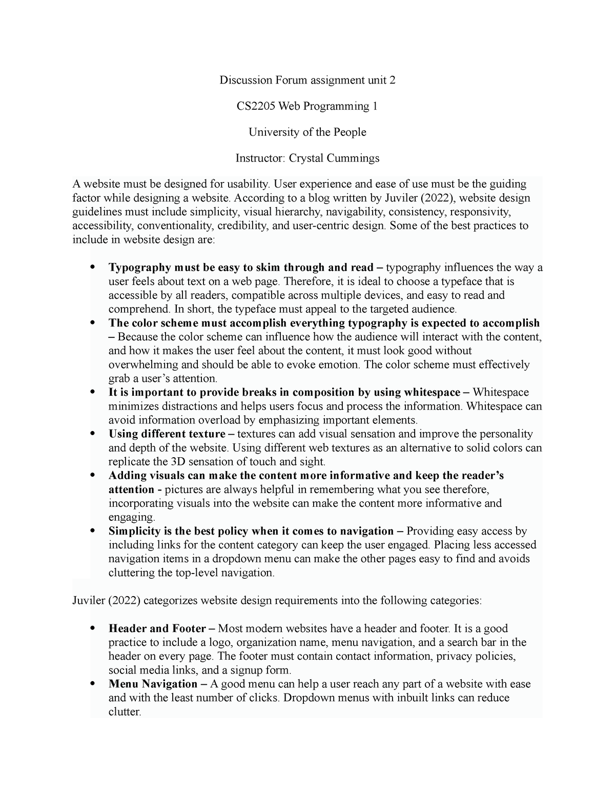 CS2205 Web Programming discussion assignment unit 2 - Discussion Forum ...