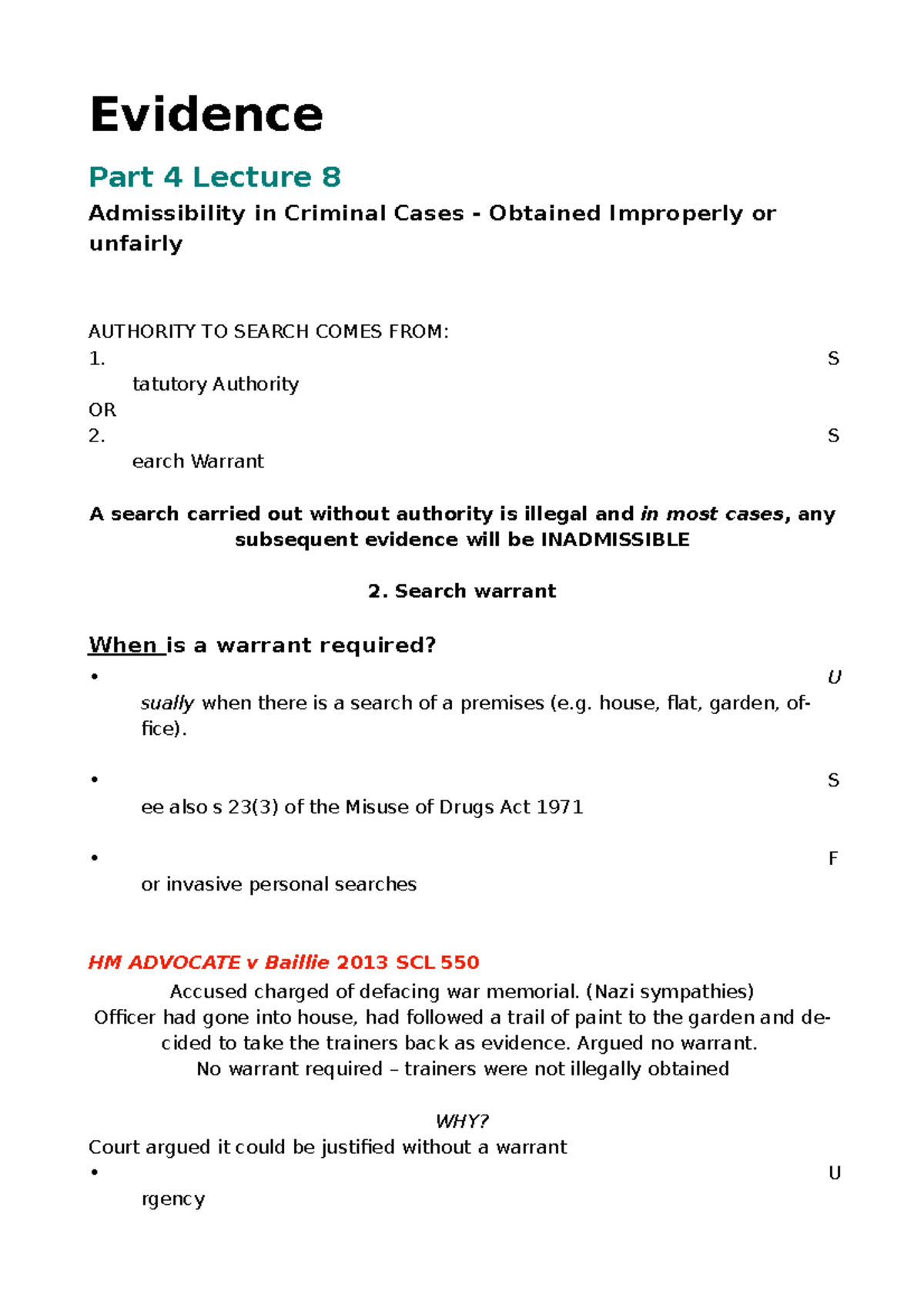 Part 4 Lecture 8 Evidence Part 4 Lecture 8 Admissibility in Criminal