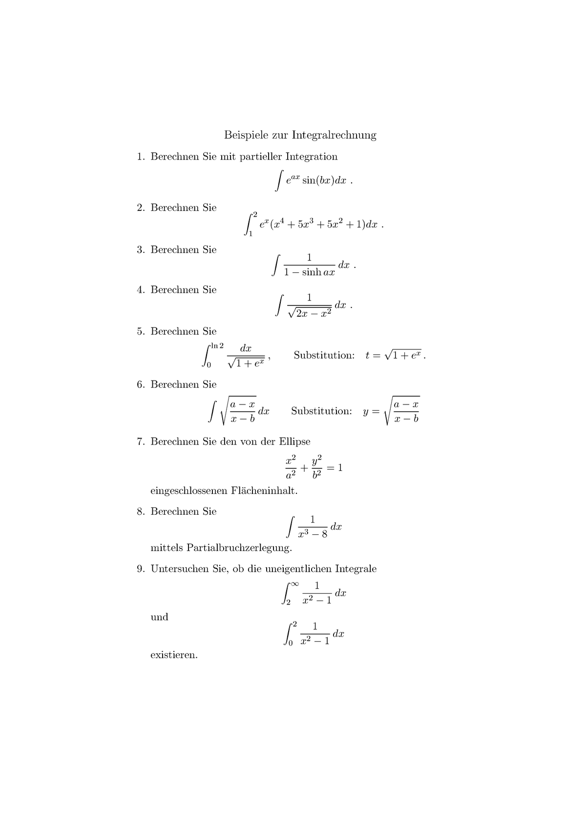Integrale Beispiele Zur Integralrechnung Beispiele Zur Integralrechnung Berechnen Sie