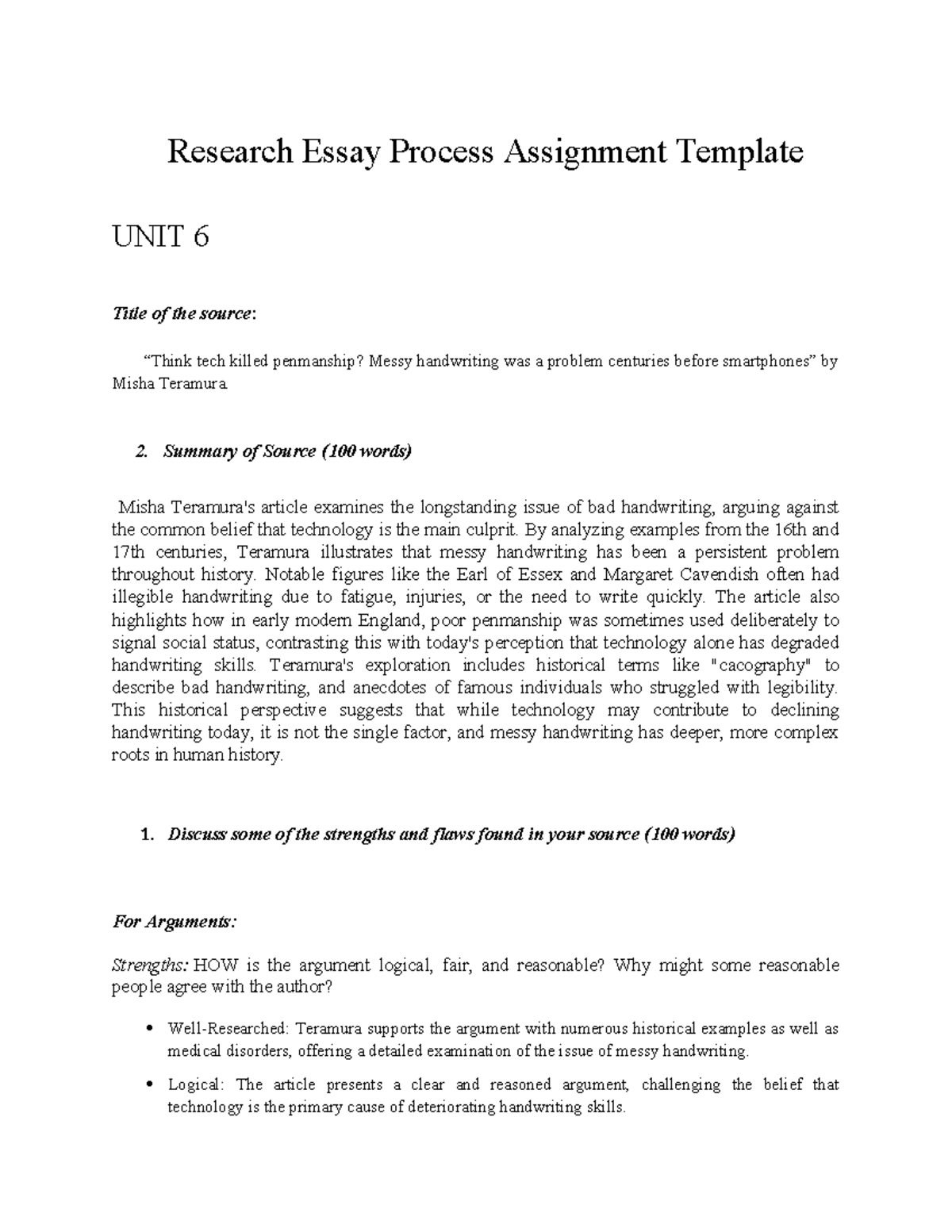 Project 2 Process Assignment , S Urender Kaur - Research Essay Process 