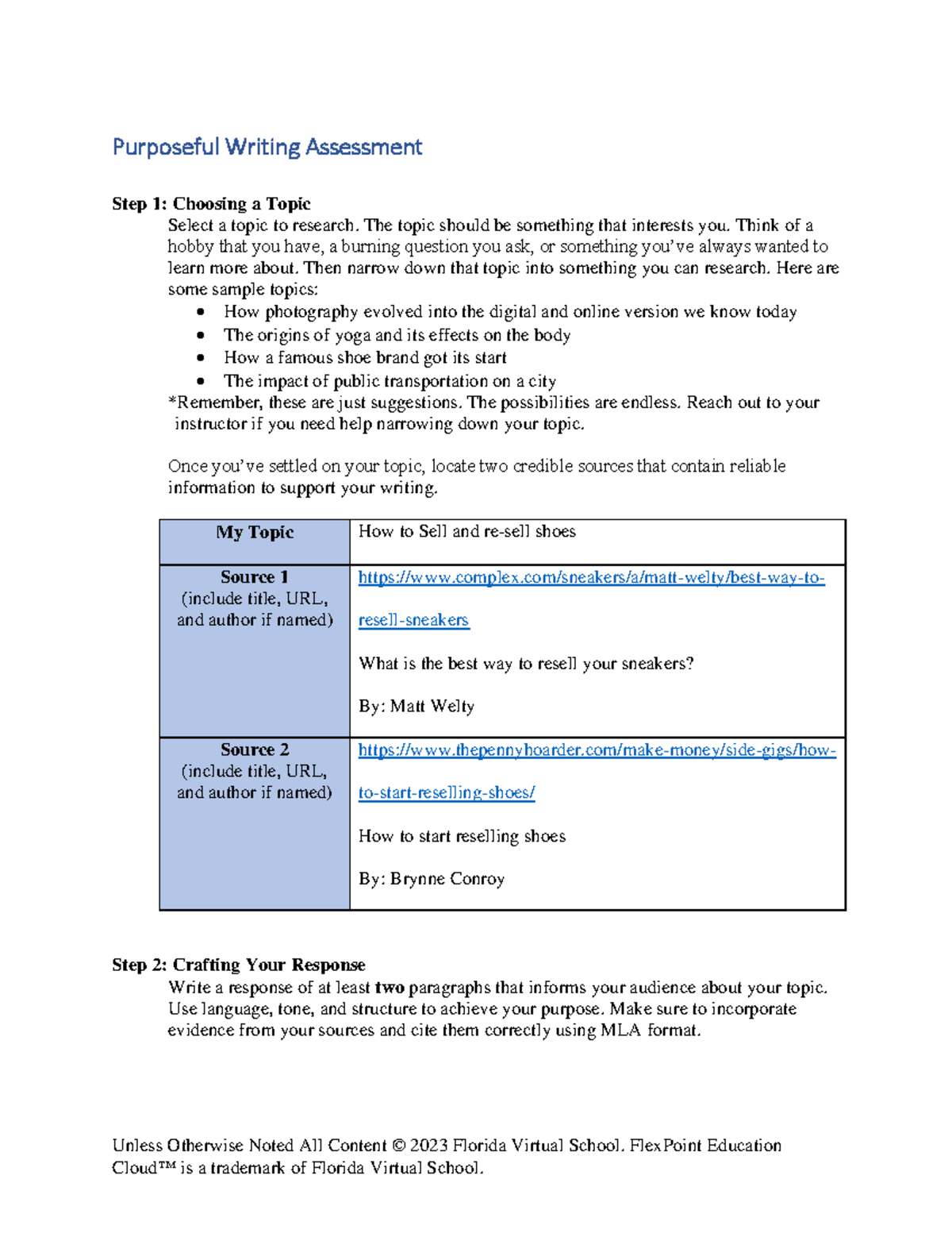 01 03 purposeful writing - Unless Otherwise Noted All Content © 202 3 ...