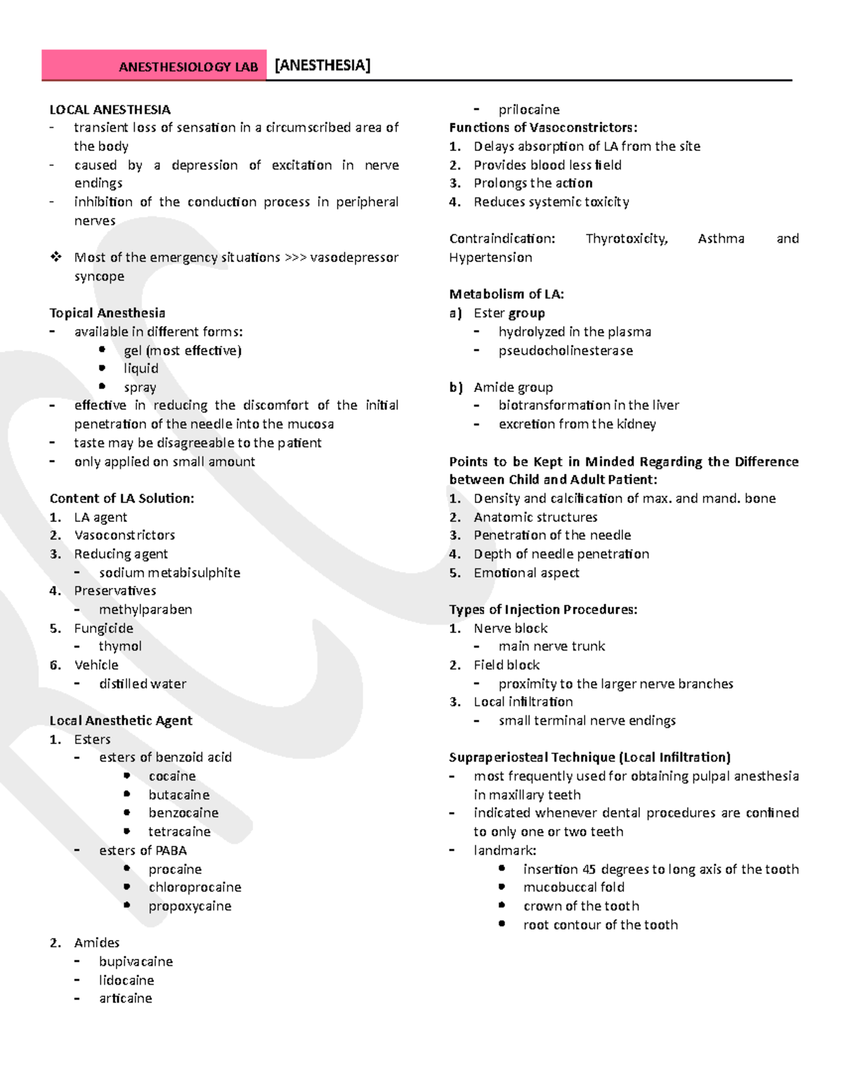 Local Anesthesia - LOCAL ANESTHESIA transient loss of sensation in a ...