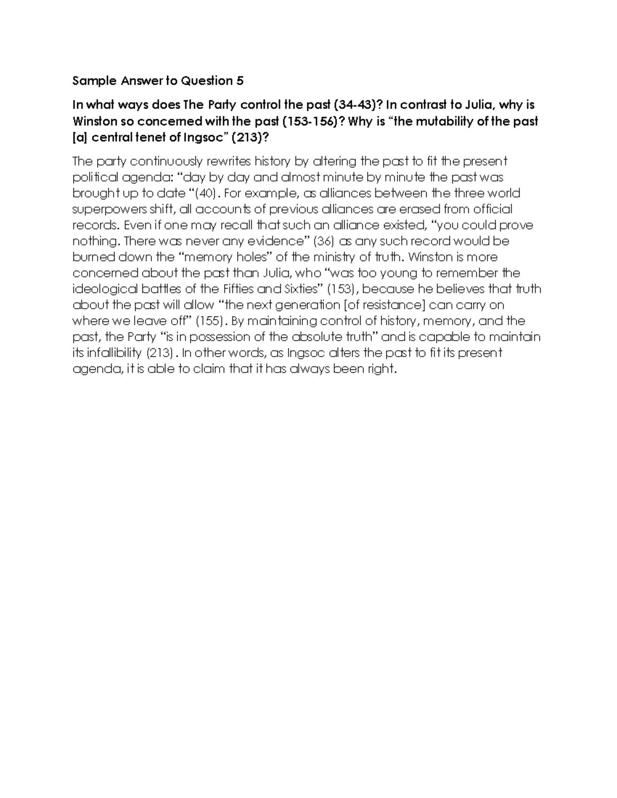 1984 Part One and Two Answer Q 5 Sample Answer to Question 5 In