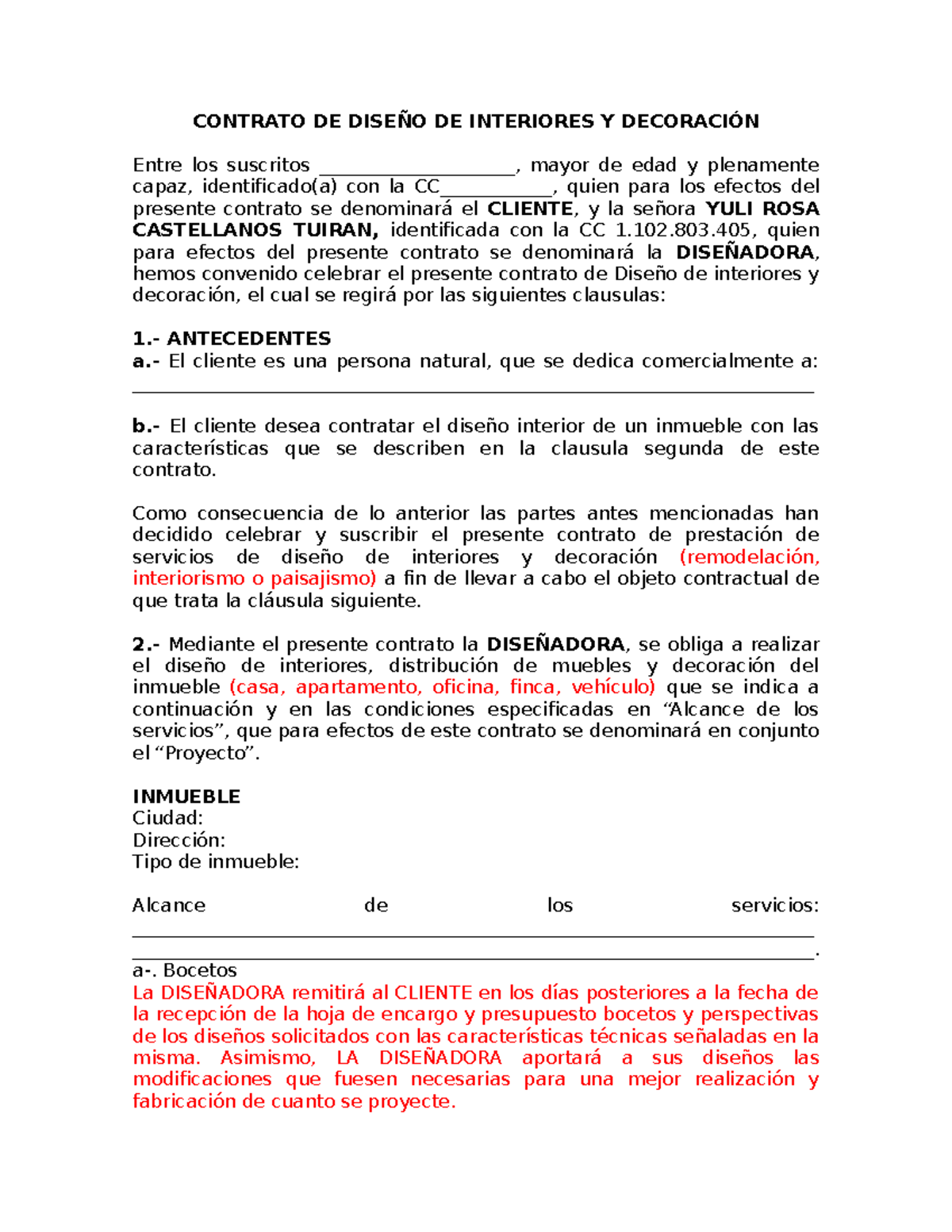 Contrato DE Diseño DE Interiores Y Decoración - CONTRATO DE DISEÑO DE ...