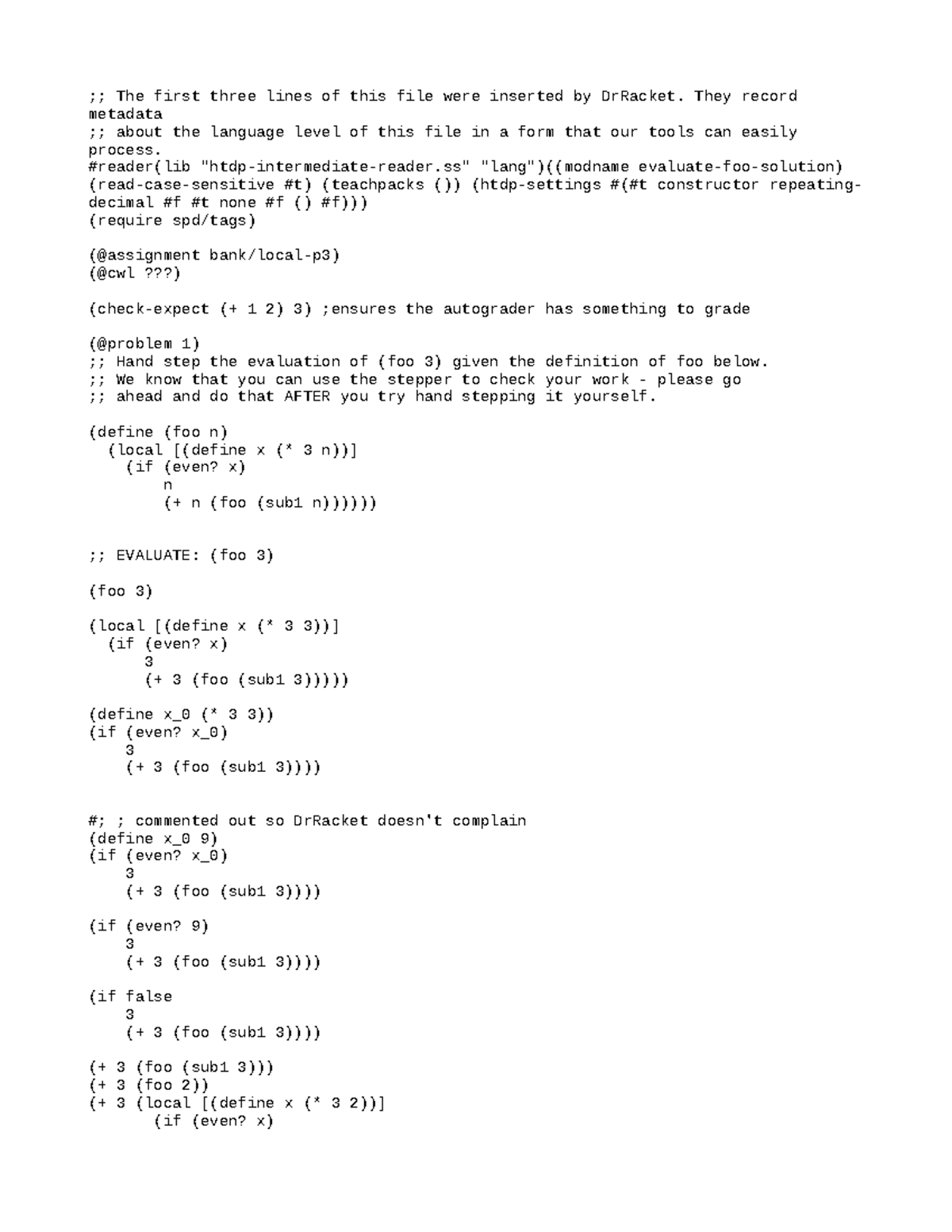 Evaluate-foo-solution - ;; The first three lines of this file were ...
