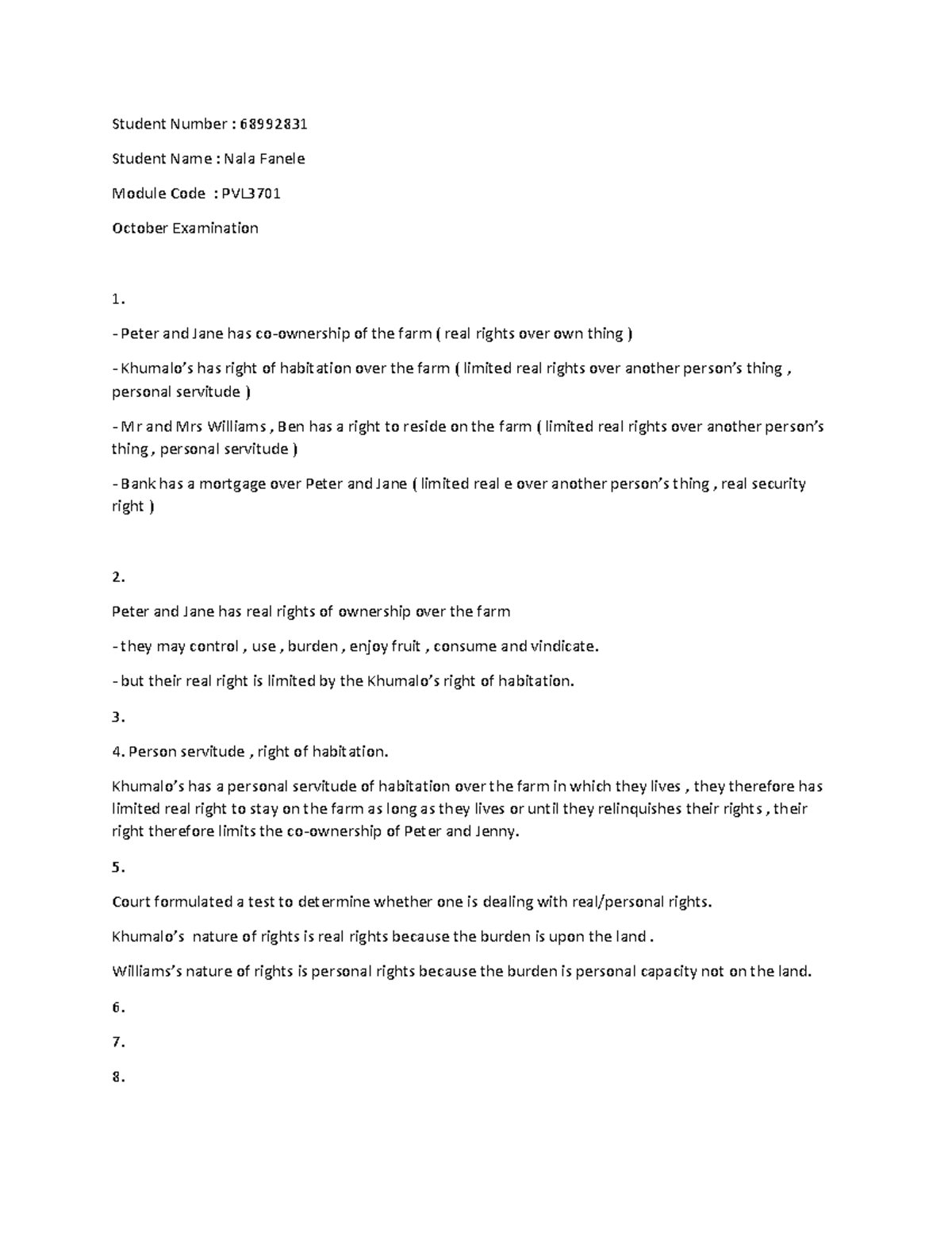 PVL3701examscript - Assignment review - Student Number : 68992831 ...