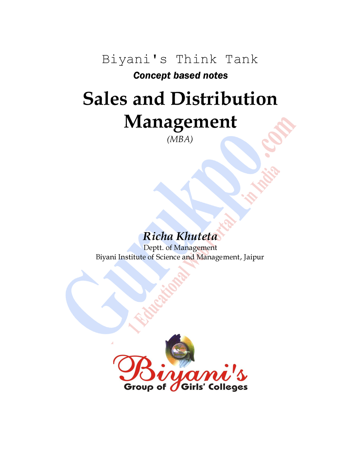 Sales Management - Biyani's Think Tank Concept Based Notes Sales And ...