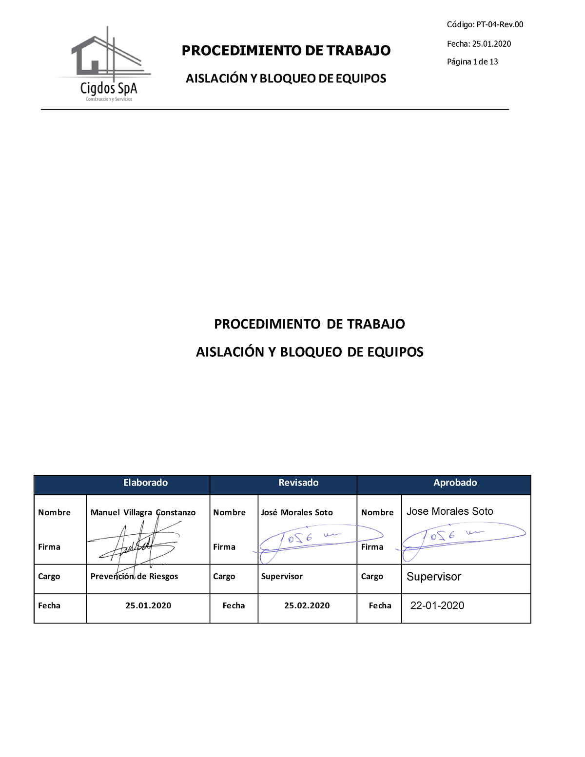 PT-04-Rev.01 Aislación Y Bloqueo De Equipos - PROCEDIMIENTO DE TRABAJO ...