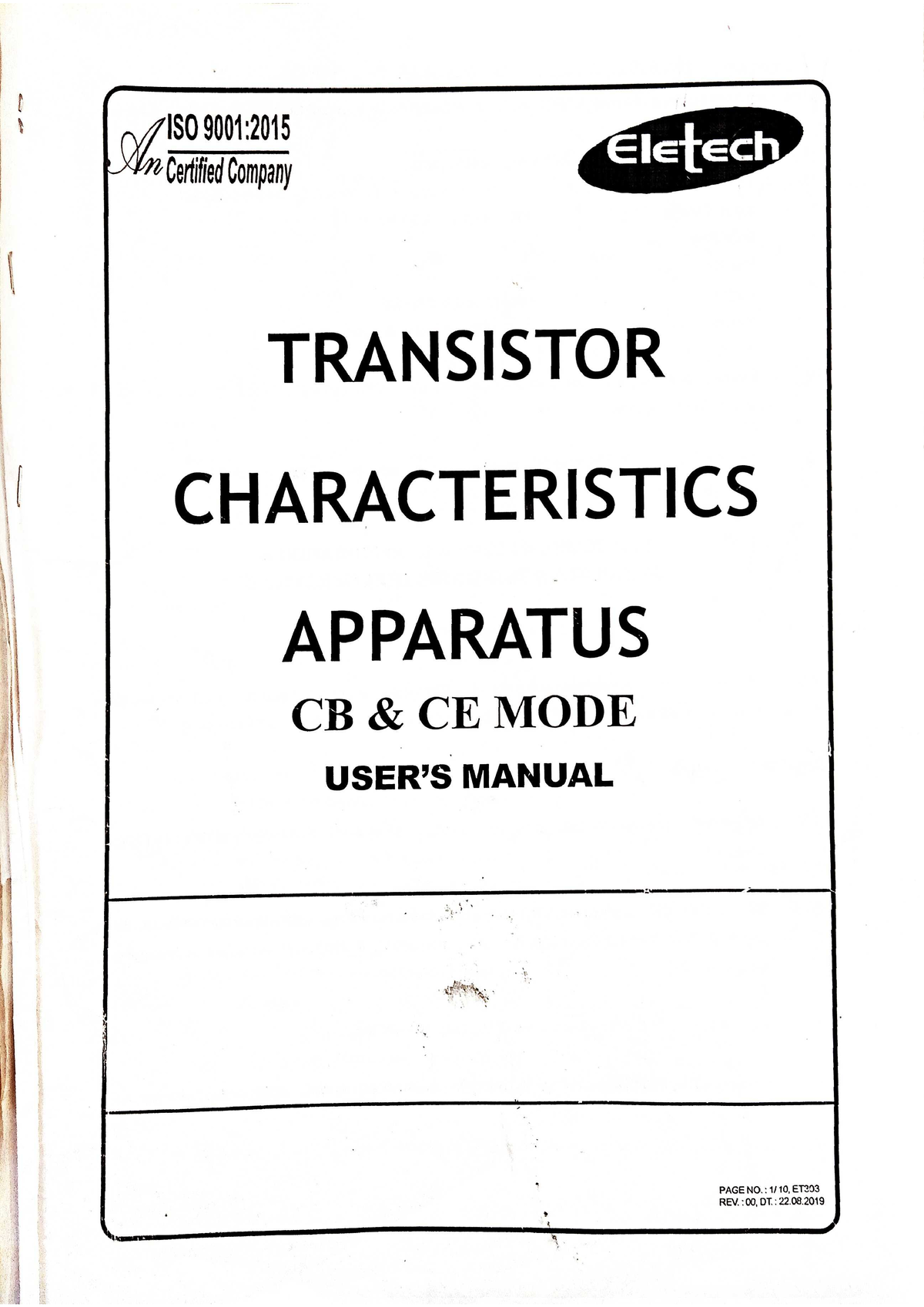 Transistor Characteristics Apparatus-1 - Electrical engineering - Studocu